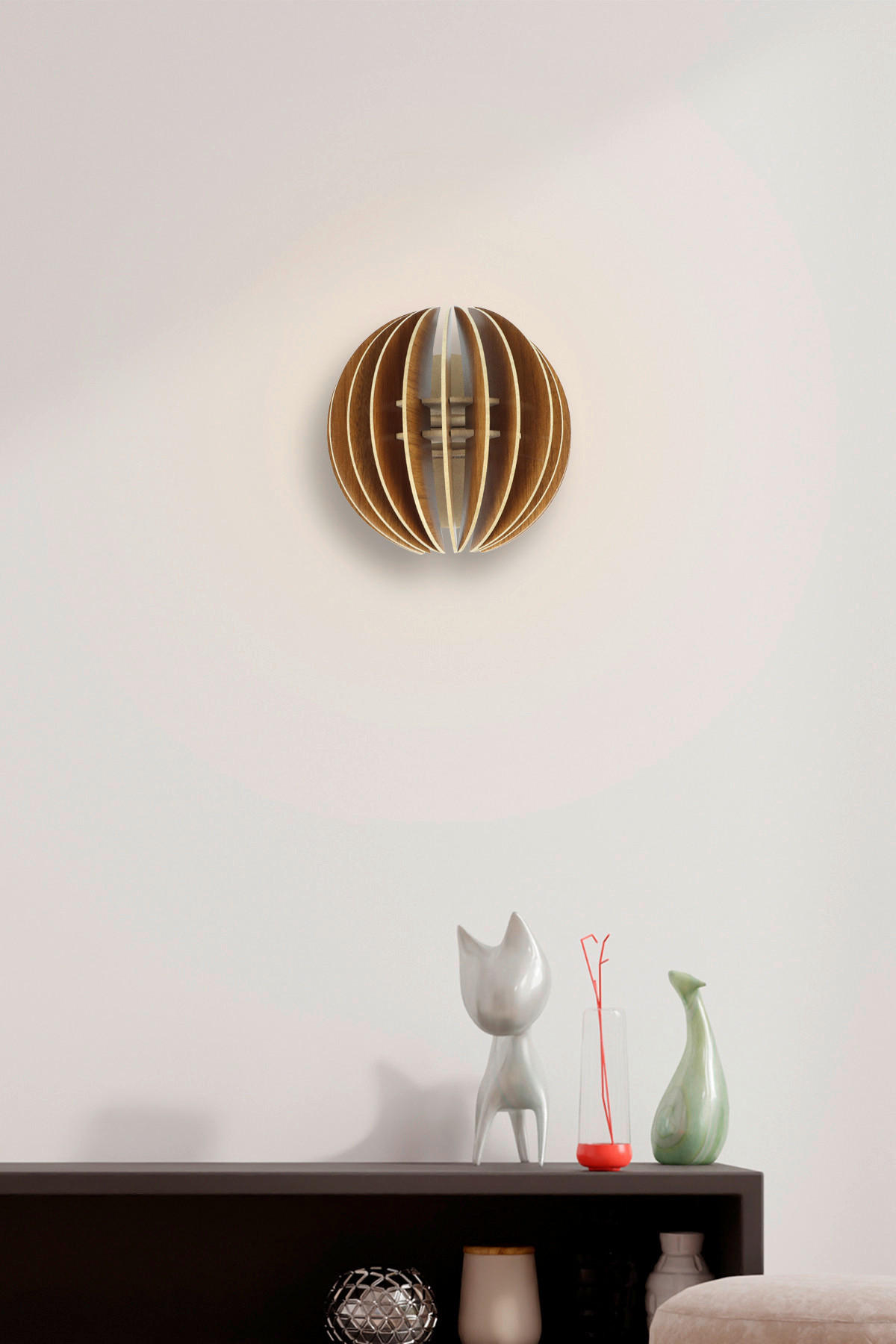 Thumbnail - Opviq Wandleuchte nussbaum MDF B/H/L: ca. 16,5x19,5x19,5 cm E27 1 Brennstellen