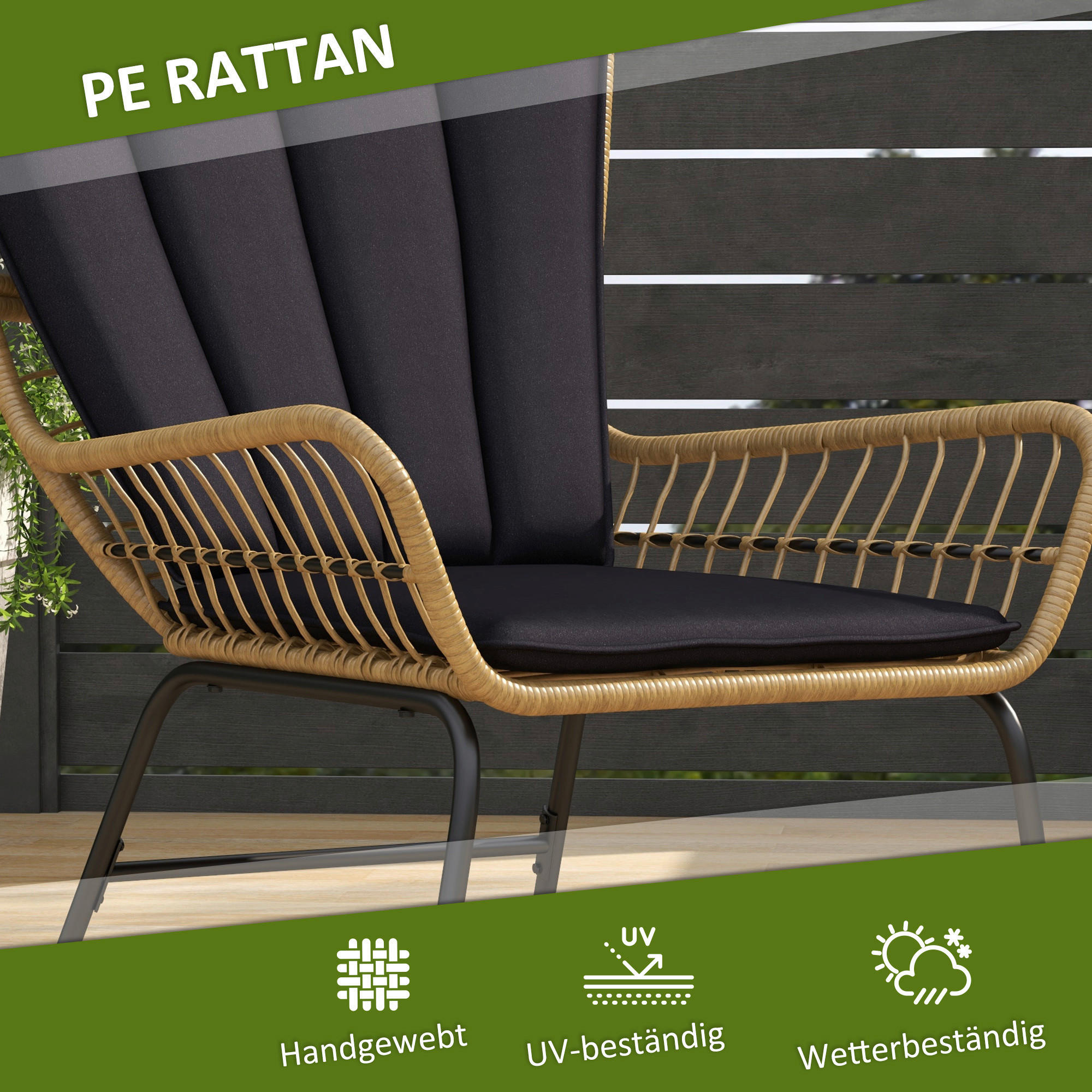 Thumbnail - Outsunny Bistro-Set schwarz Polyrattan B/H/L: ca. 68x95x78 cm