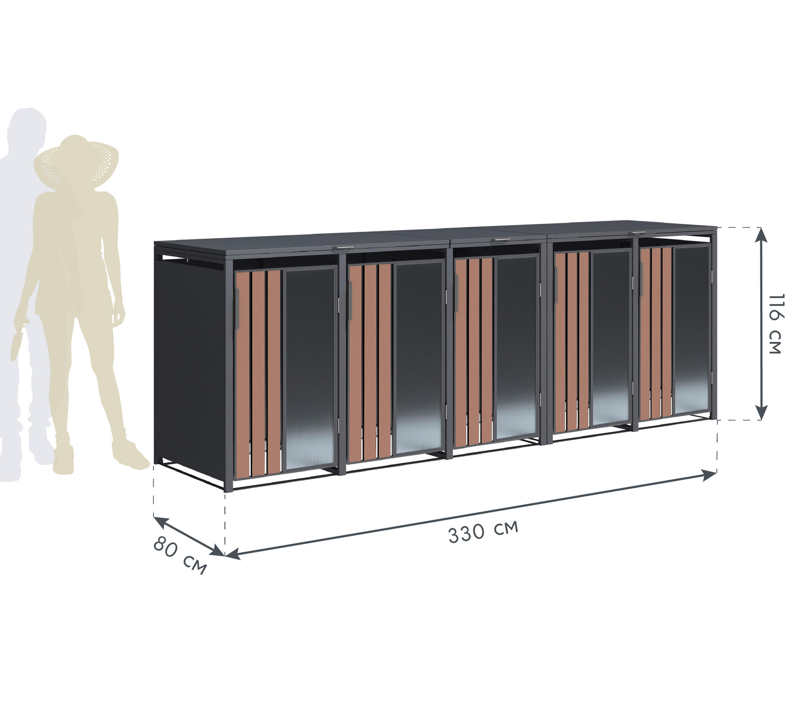 Thumbnail - Westmann Mülltonnenbox Status anthrazit B/H/L: ca. 330x116x80 cm