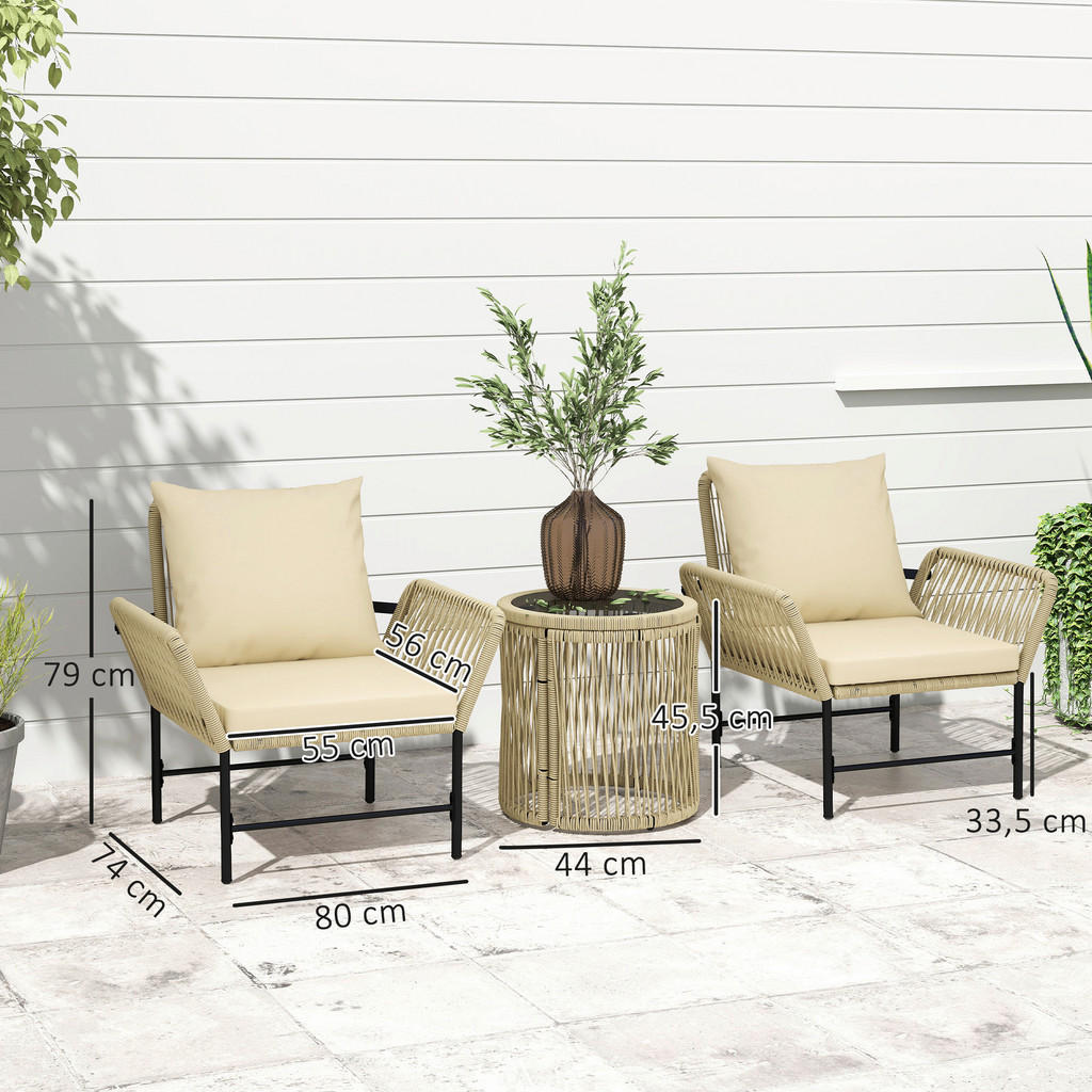 Thumbnail - Outsunny Rattan Gartenmöbel-Set khaki Polyethylen B/H/L: ca. 74x79x80 cm