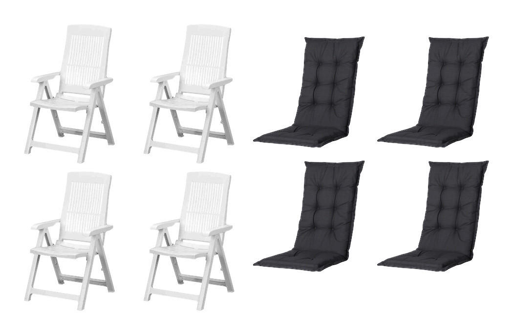 PROGARDEN,MADISON Klappsessel Set + Auflagen Tampa weiß Kunststoff B/H/L: ca. 61x109x60 cm