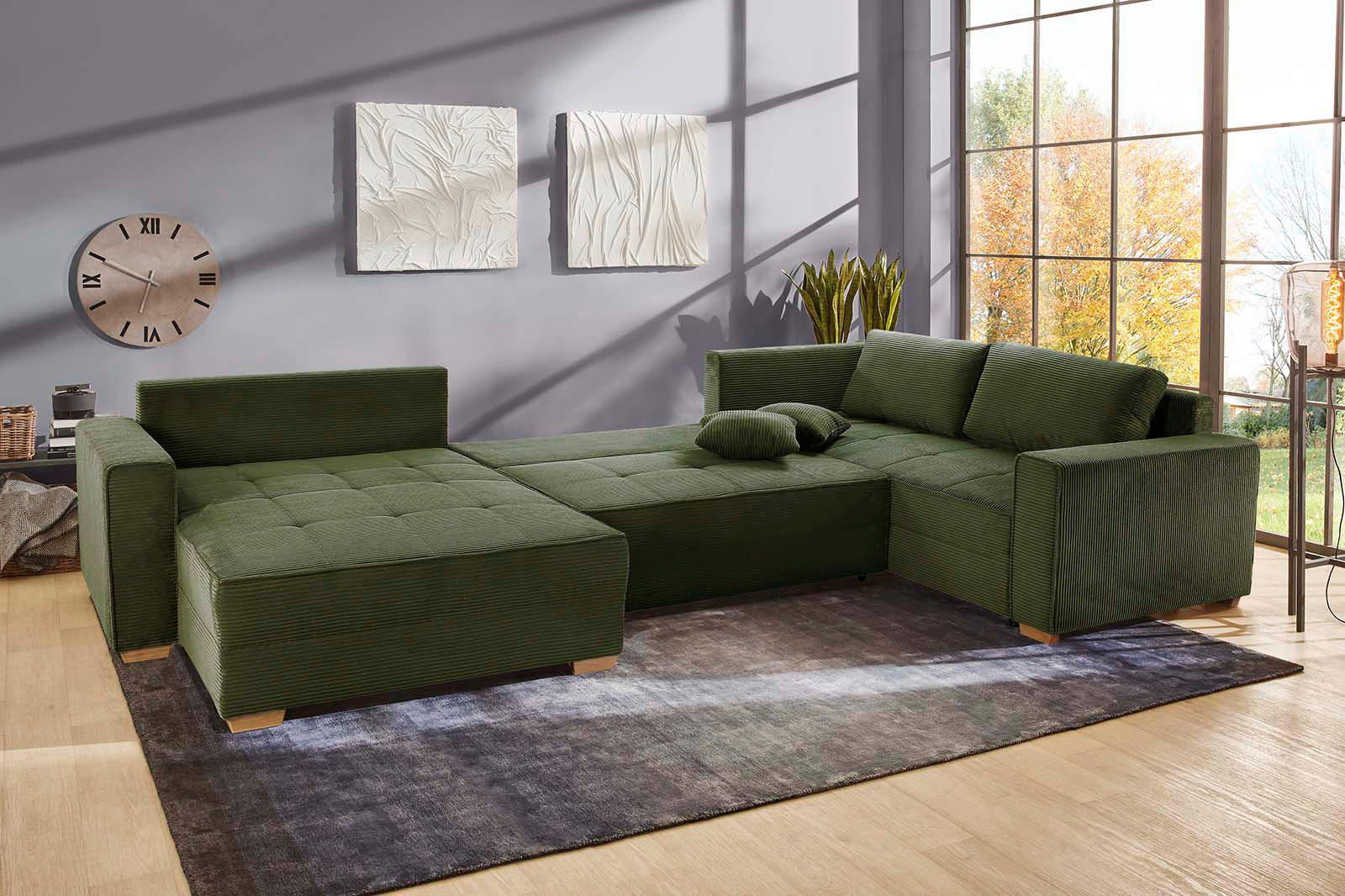 Thumbnail - Wohnlandschaft grün Microfaser B/H/T: ca. 379x86x227 cm