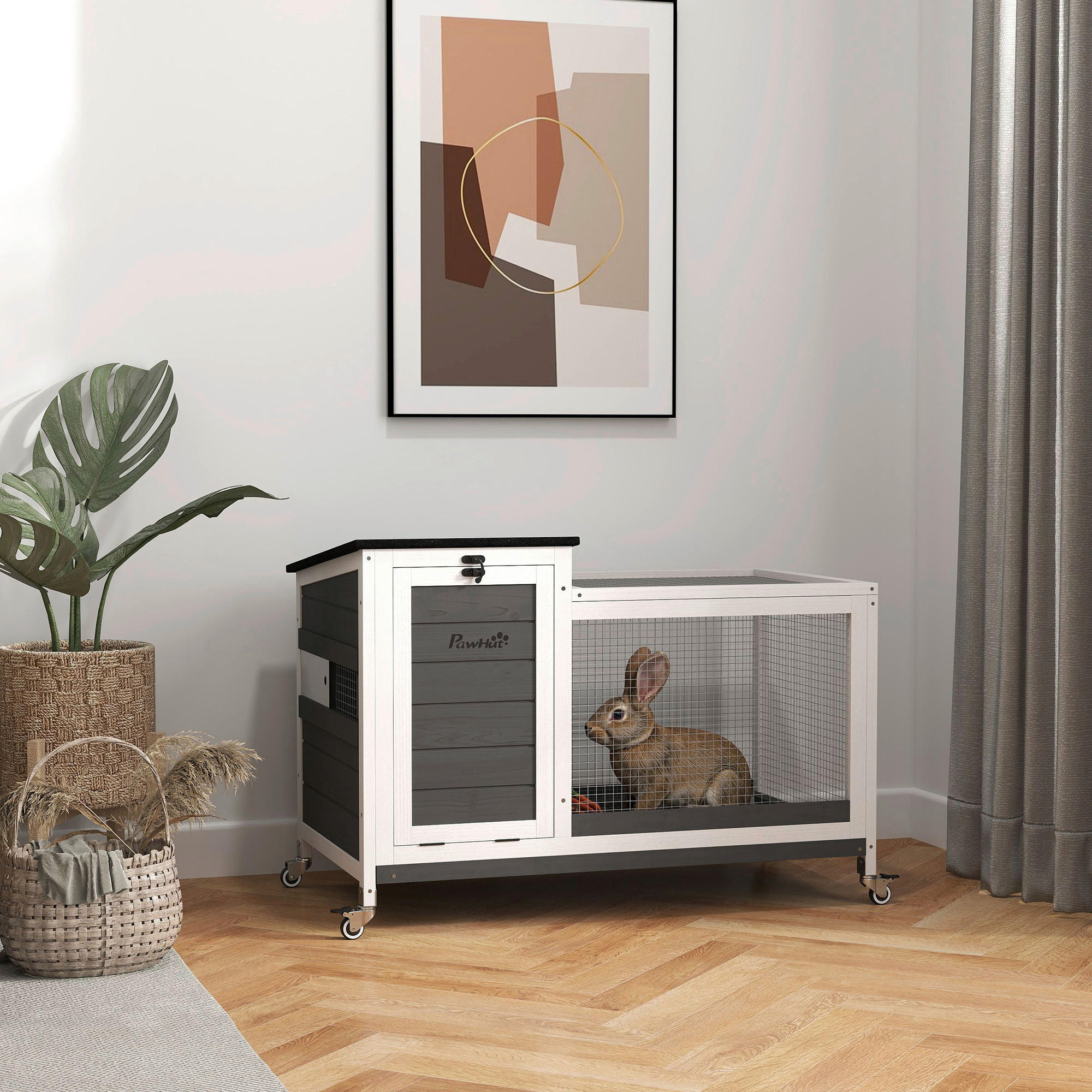 Thumbnail - PawHut Kaninchenstall dunkelgrau Stahl B/H/L: ca. 52x67x92 cm