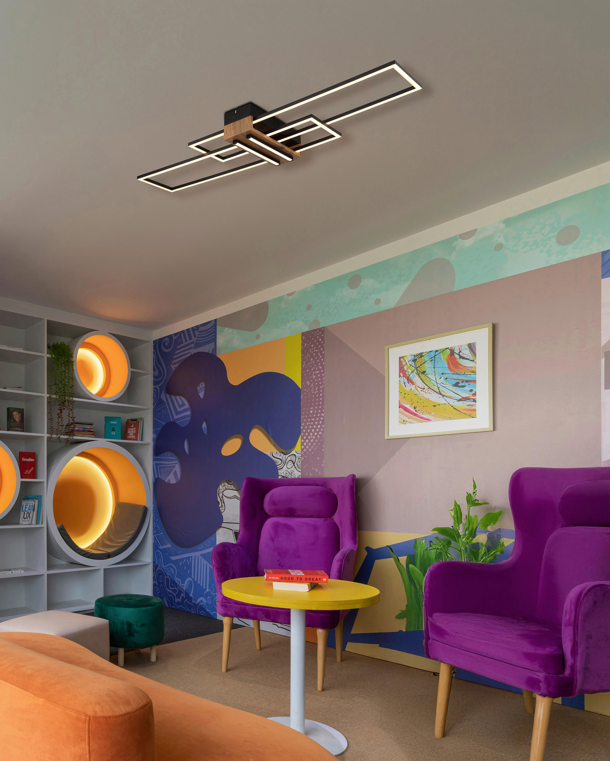 Thumbnail - GLOBO Deckenleuchte mattschwarz Opal Metall MDF B/H: ca. 100x9,7 cm 1 Brennstellen