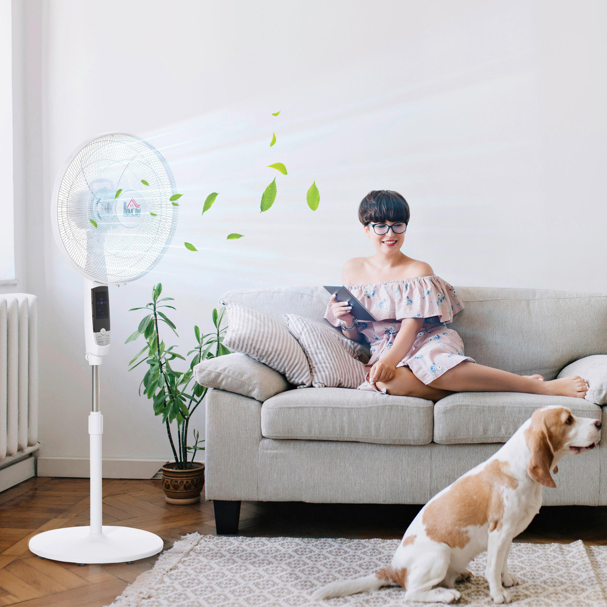 Thumbnail - HOMCOM Ventilator weiß Kunststoff Edelstahl Polypropylen B/H/L: ca. 45x42x138 cm