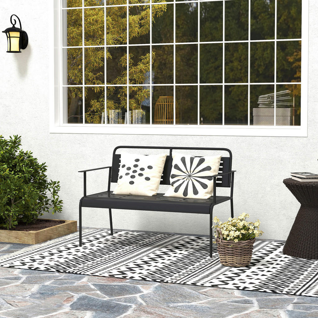 Thumbnail - Outsunny Gartenbank schwarz Stahl B/H/L: ca. 64x84x121 cm