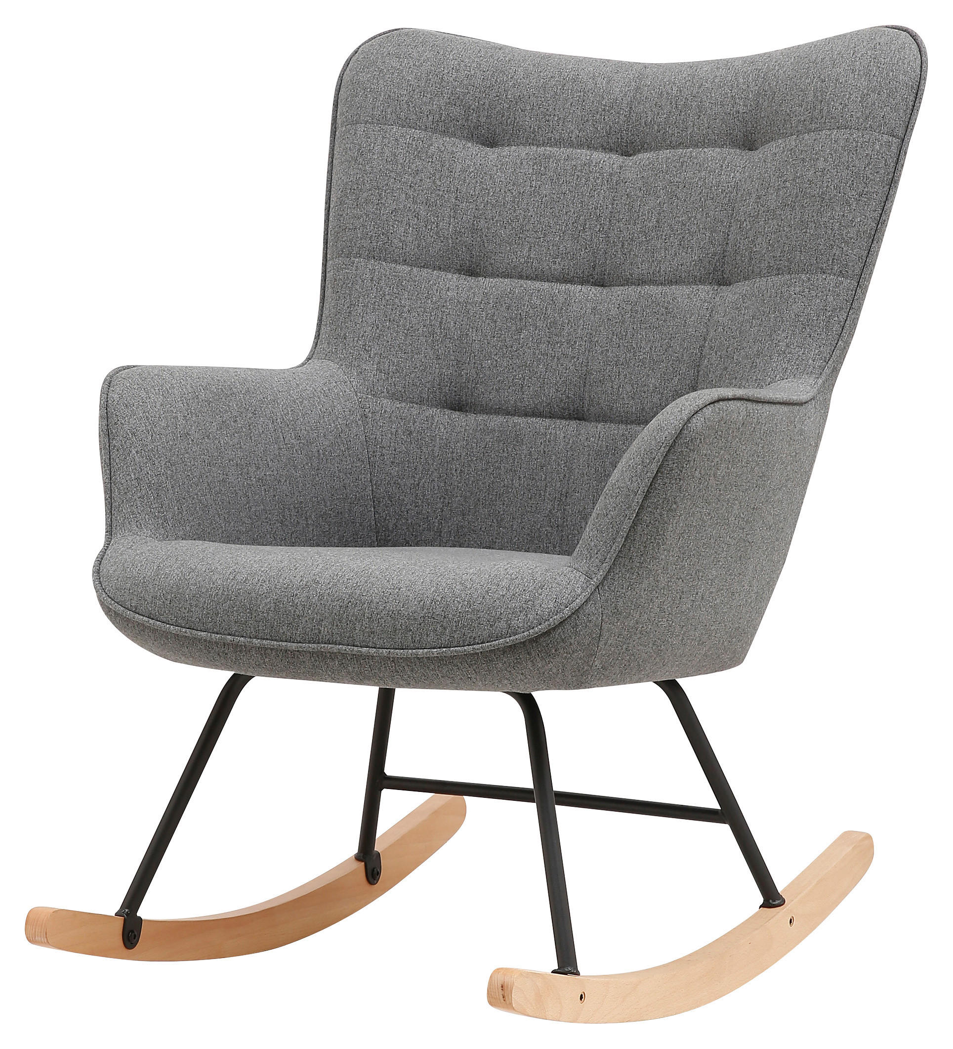 Thumbnail - byLIVING Schaukelstuhl RICHIE grau schwarz natur Webstoff Metall Buche B/H/T: ca. 72x92x92 cm