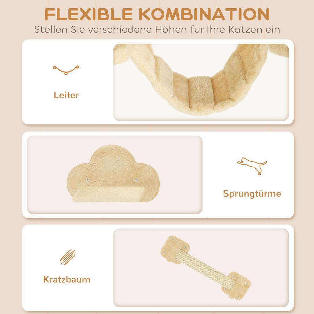 Thumbnail - PawHut Katzen Kletterwand Set beige Spanplatte B/H/L: ca. 34x28x133 cm