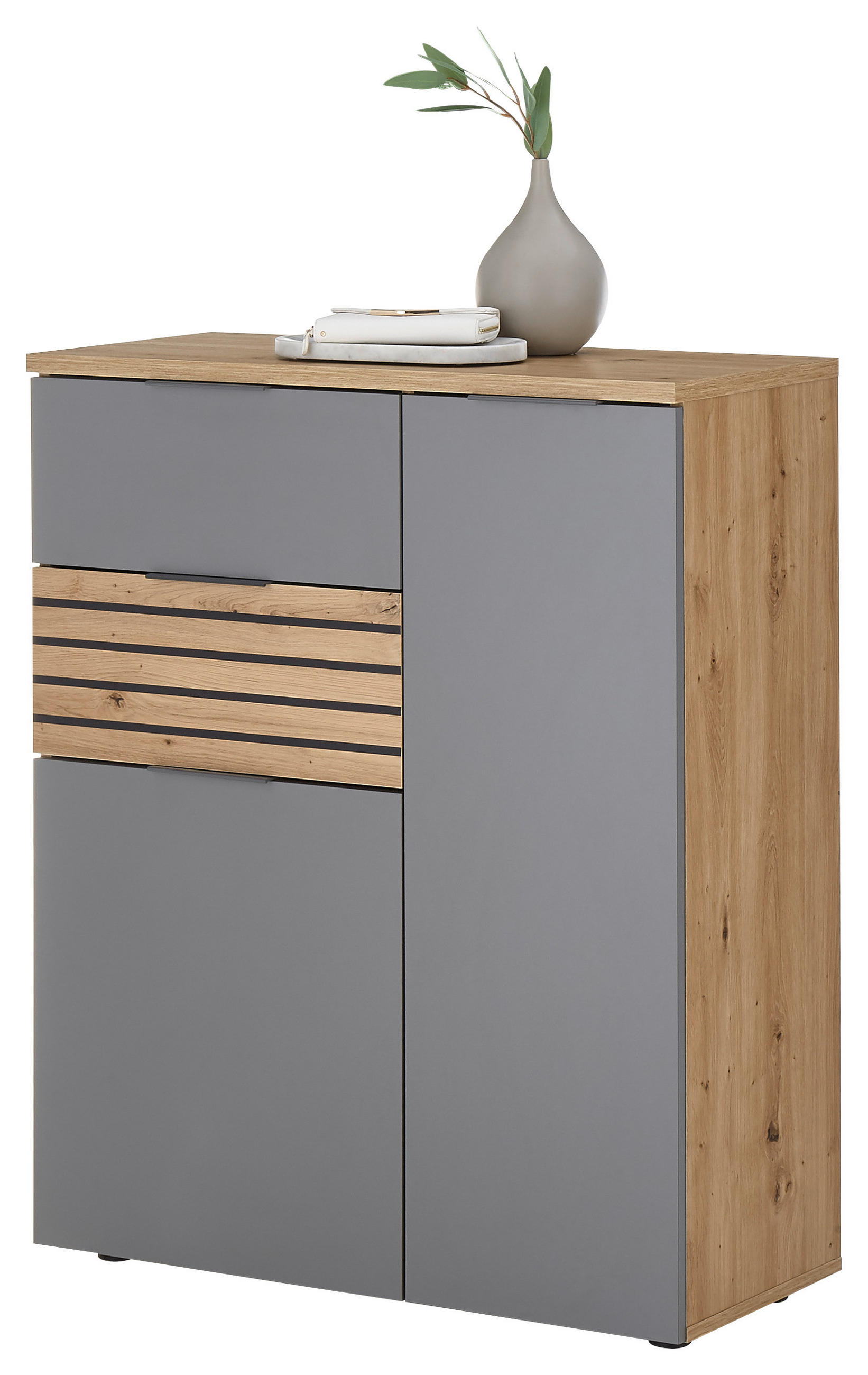 Schuhkommode Milan Eiche Artisan Nachbildung grau B/H/T: ca. 85x15x38 cm