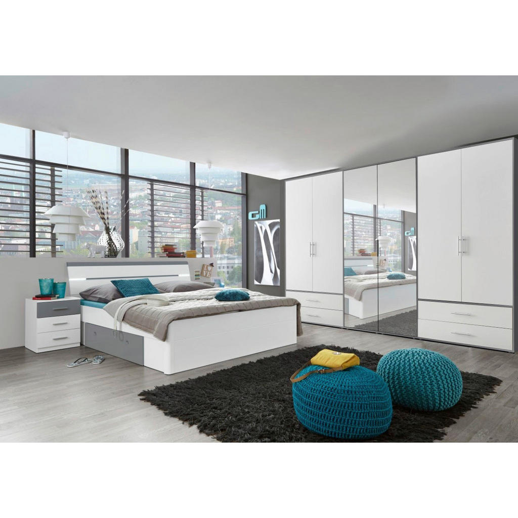 Thumbnail - Bettanlage Mars weiß Arktisgrau B/H/T: ca. 185x97x205 cm Liegefläche B/L: ca. 180x200 cm