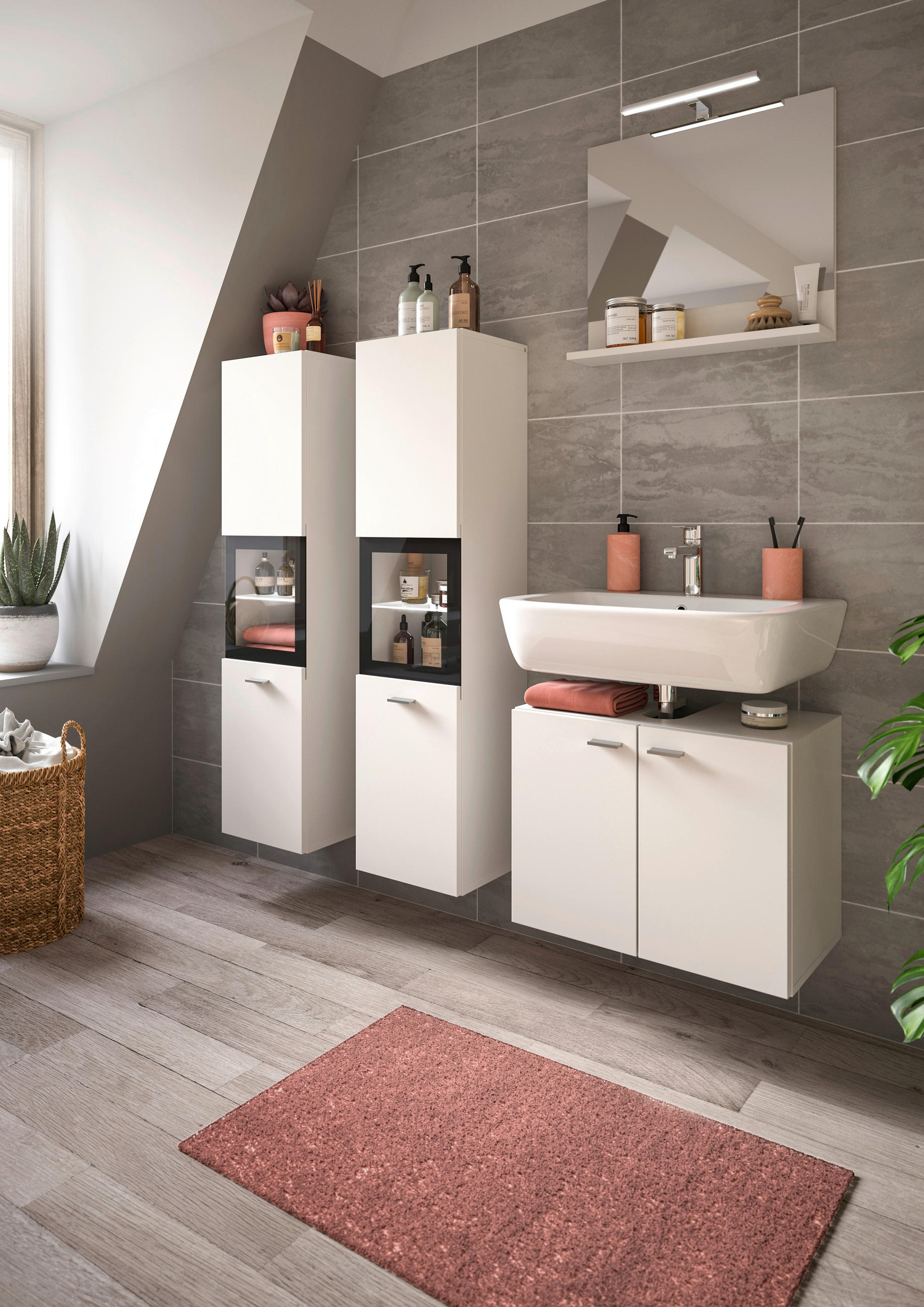 Thumbnail - Badezimmer-Set BOSTON weiß schwarz B/H/T: ca. 137x186x33 cm