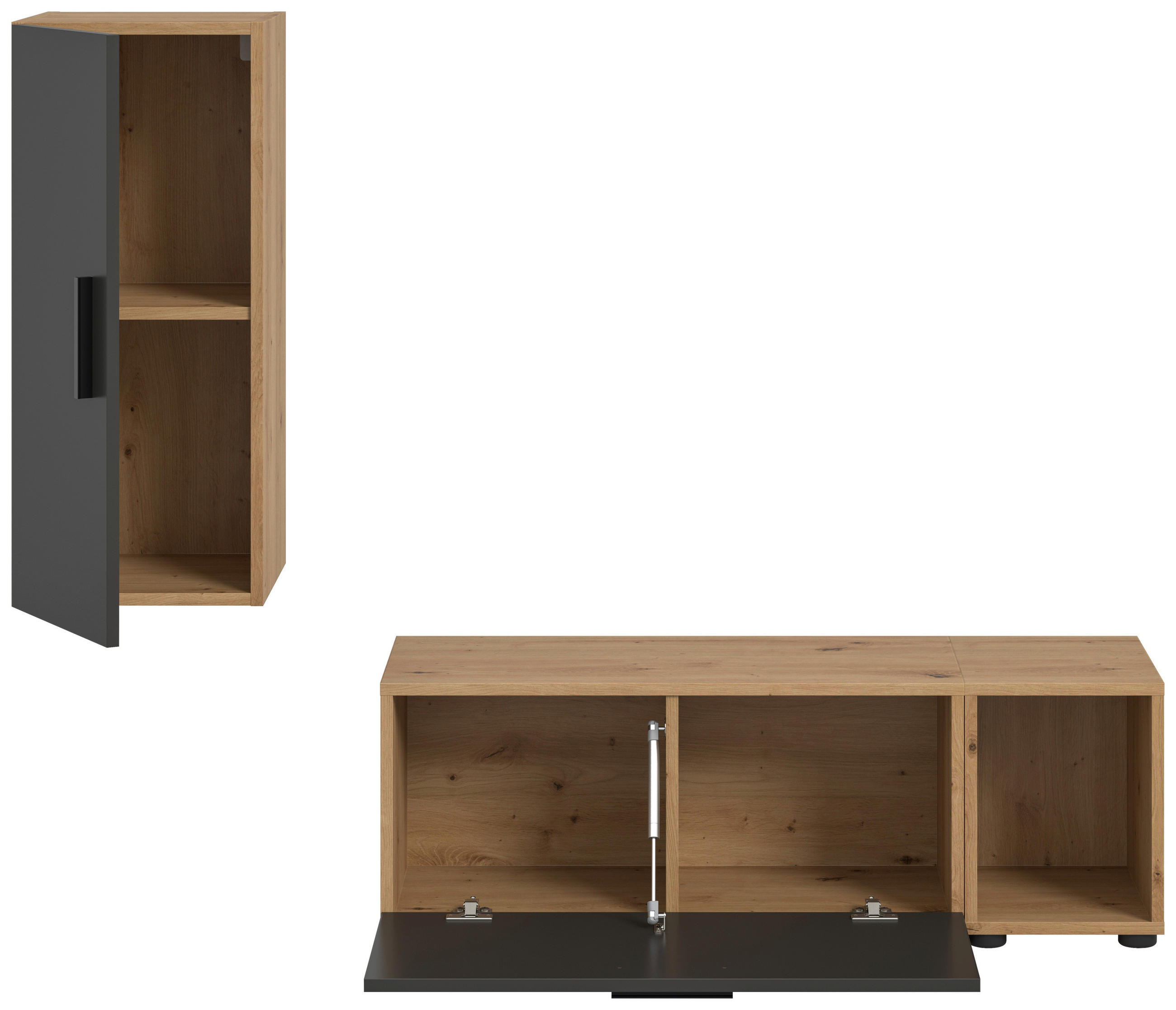 Thumbnail - Wohnwand-Set TheOne Eiche Artisan Nachbildung anthrazit B/H/T: ca. 75x32x34 cm