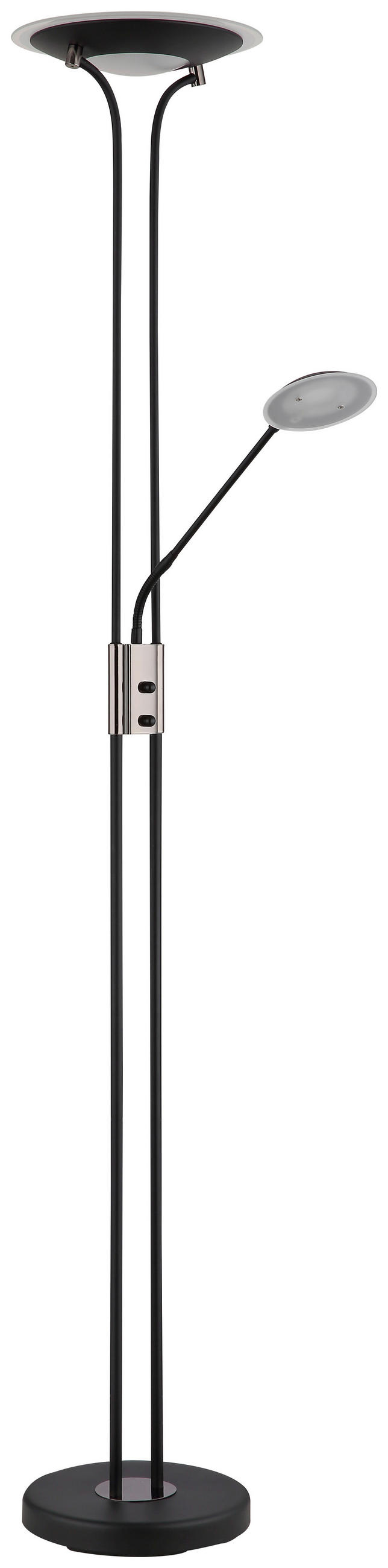 GLOBO Deckenfluter mattschwarz Chrom Satiniert Glas Metall H/D: ca. 180x30 cm 2 Brennstellen
