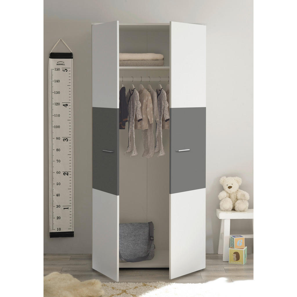 Thumbnail - Kleiderschrank Alex weiß Graphit B/H/T: ca. 90x195x60 cm