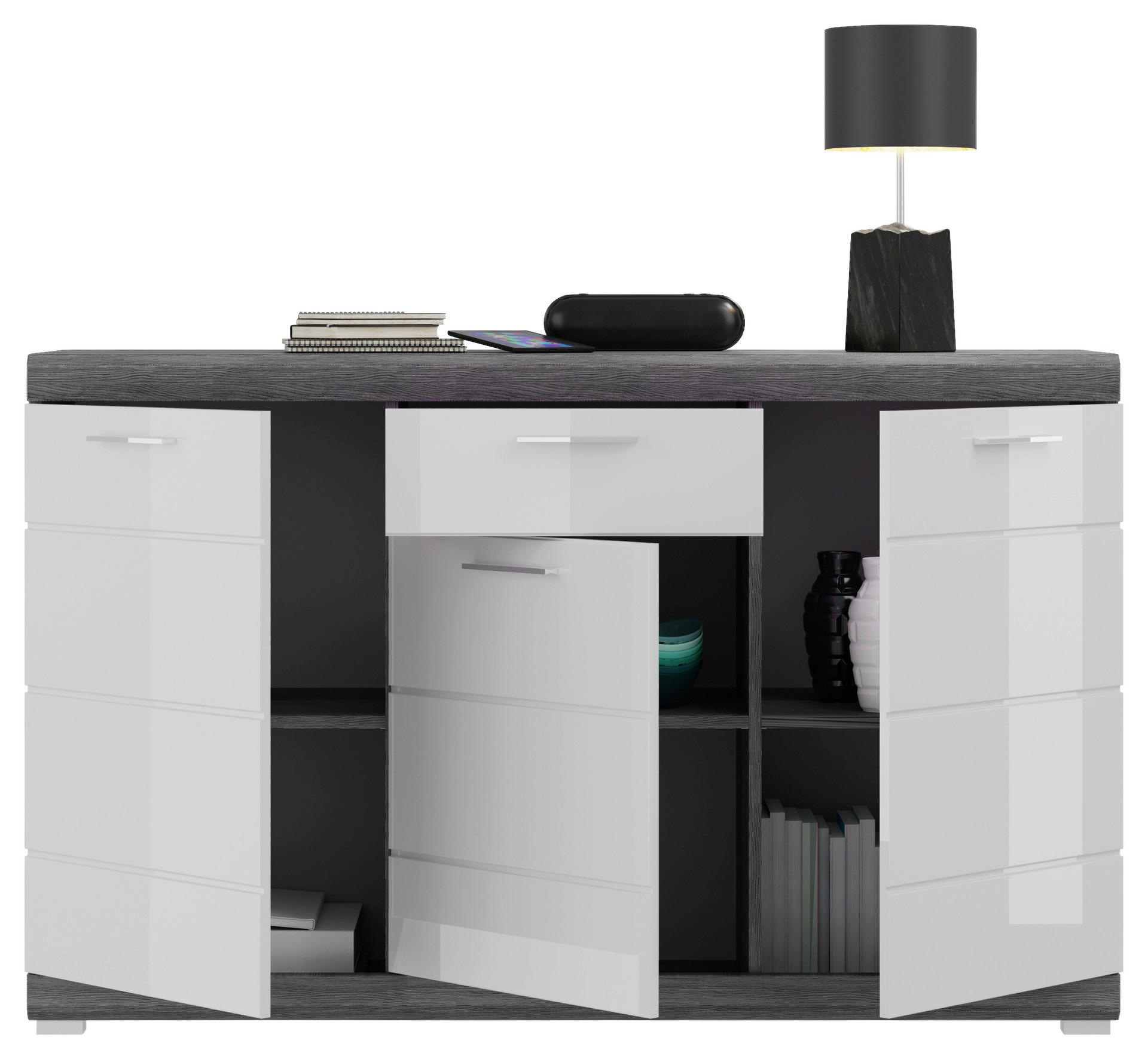 Thumbnail - Sideboard Scout Rauchsilber Nachbildung weiß Hochglanz B/H/T: ca. 141x88x40 cm