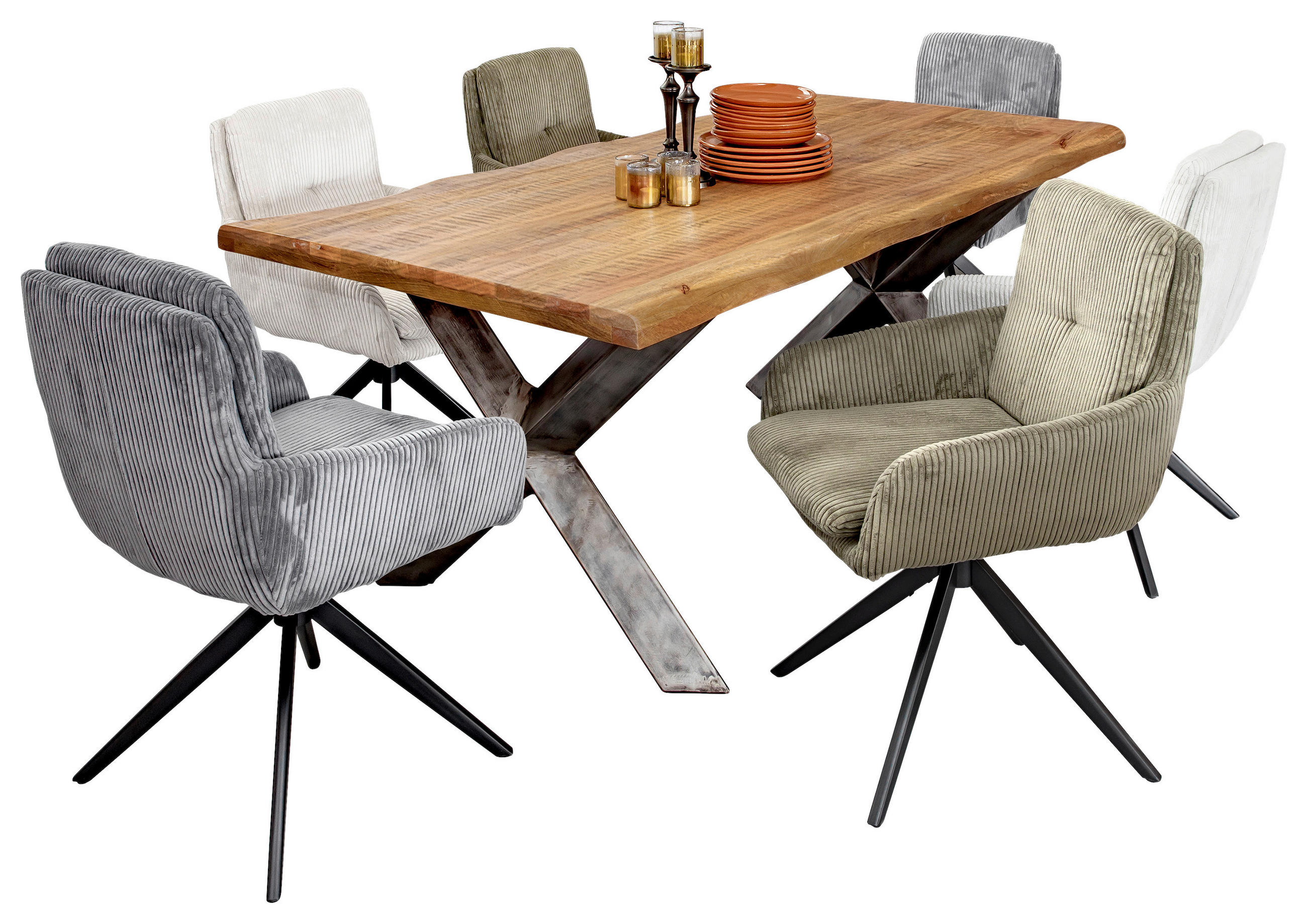 Thumbnail - Drehstuhl Olmo grün Kord B/H/T: ca. 60x89x69 cm