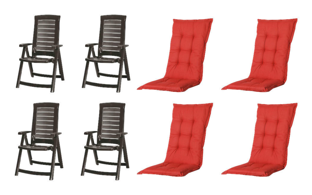 JARDIN,MADISON Klappsessel Set + Auflagen Aruba rot Kunststoff B/H/L: ca. 72x110x61 cm