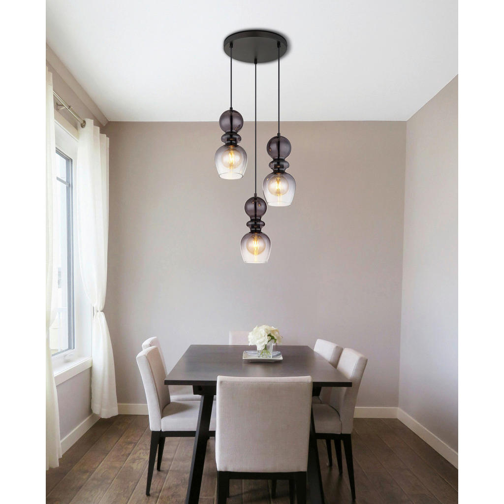 Thumbnail - GLOBO Pendelleuchte CLARITY 15174-3H schwarz Rauch Metall H/D: ca. 150x41 cm E27 3 Brennstellen