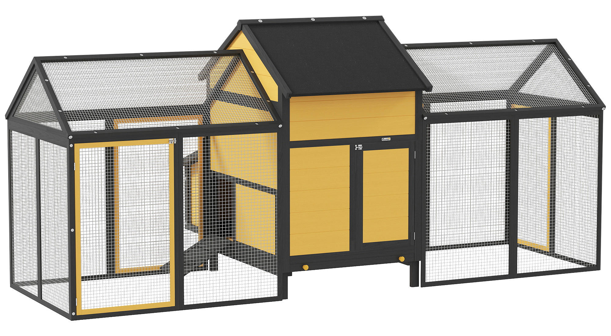 PawHut Hühnerstall gelb Holz B/H/L: ca. 125x113,5x247 cm
