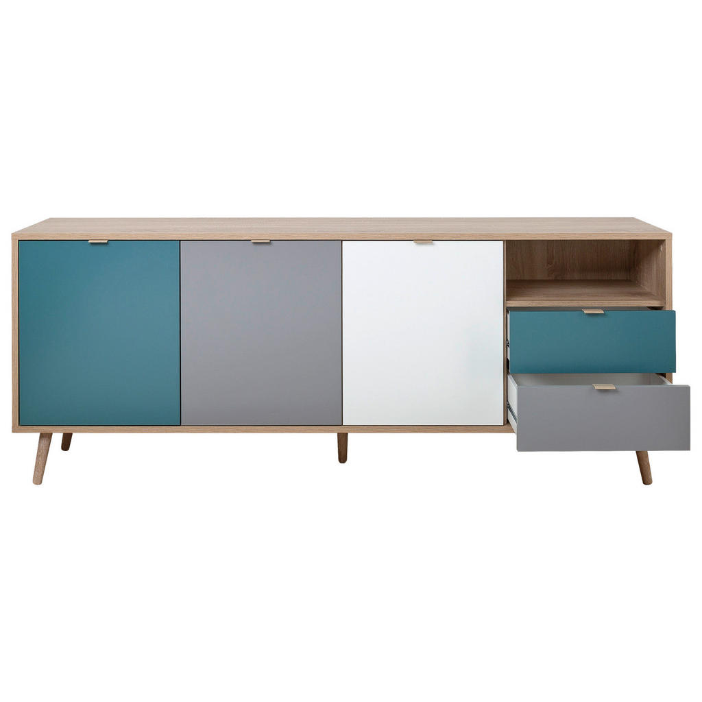 Thumbnail - Sideboard Cuba Eiche Sonoma Nachbildung weiß grau petrol B/H/T: ca. 180x71x40 cm