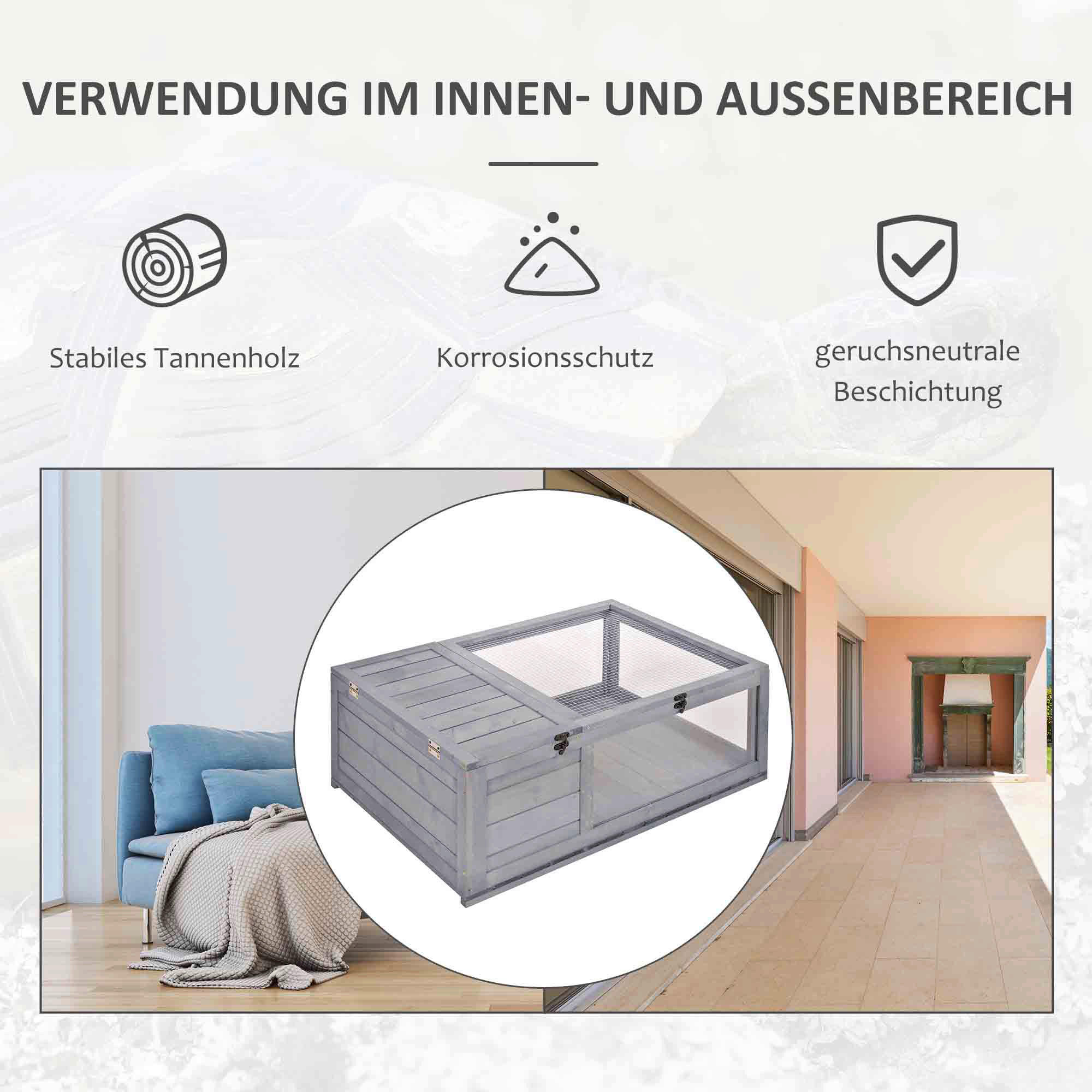 Thumbnail - PawHut Schildkrötenhaus grau Holz B/H/L: ca. 60,5x32x91 cm