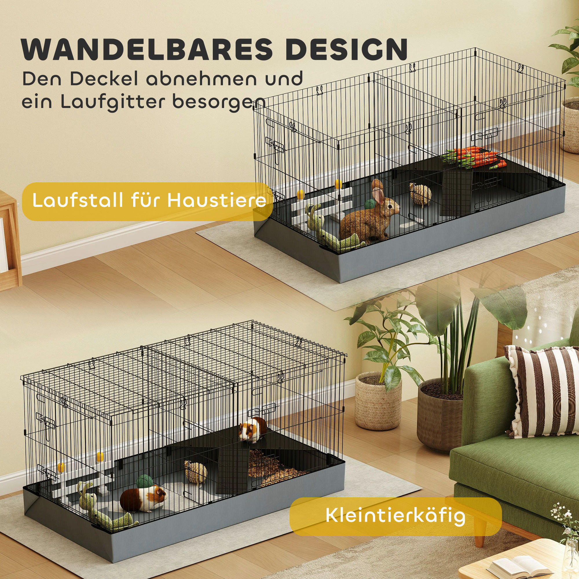 Thumbnail - PawHut Kleintierkäfig schwarz Stahl B/H/L: ca. 61x61x121 cm