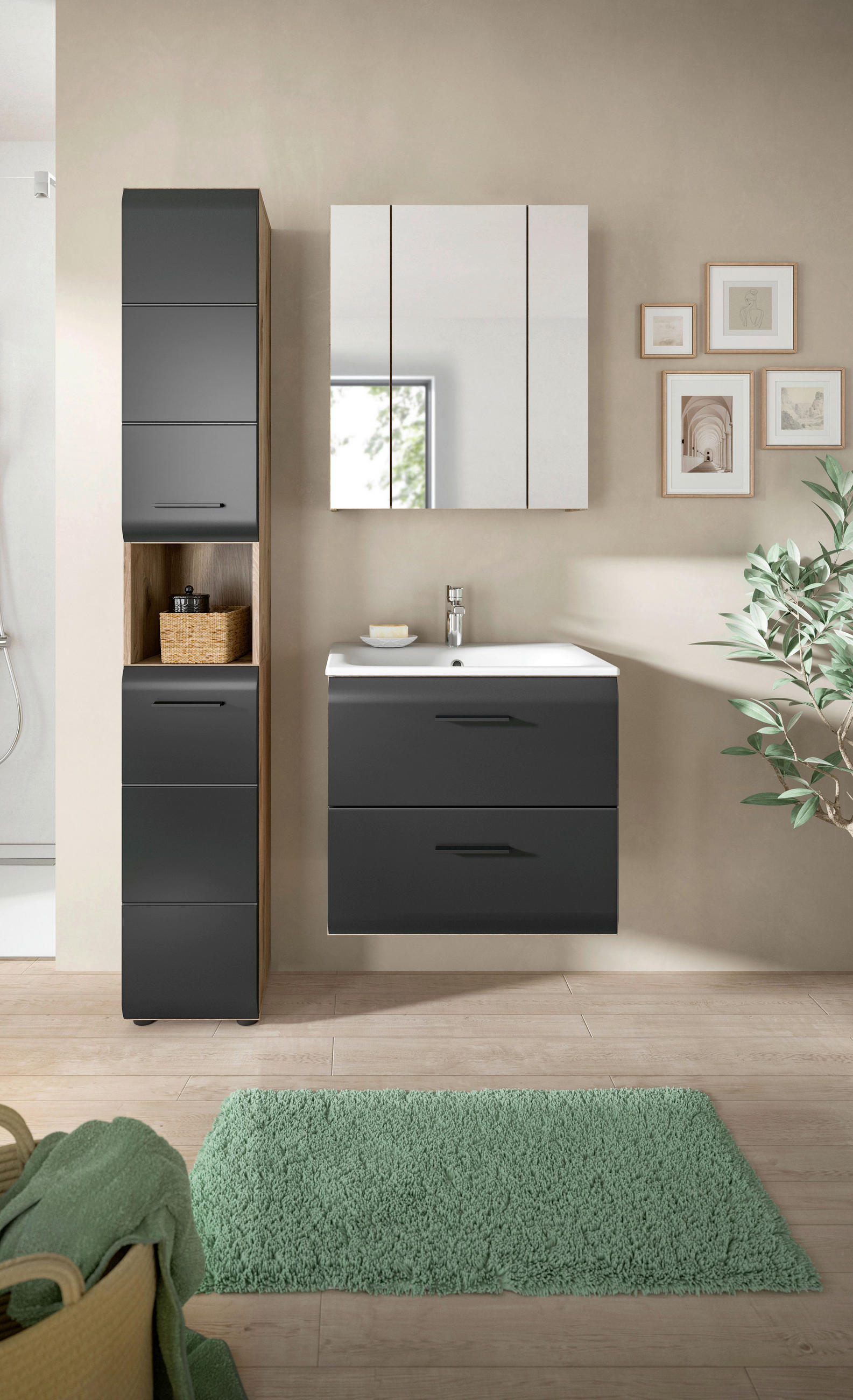 Thumbnail - Badezimmer-Set Ice Nox Oak Nachbildung schwarz matt B/H/T: ca. 105x185x46 cm