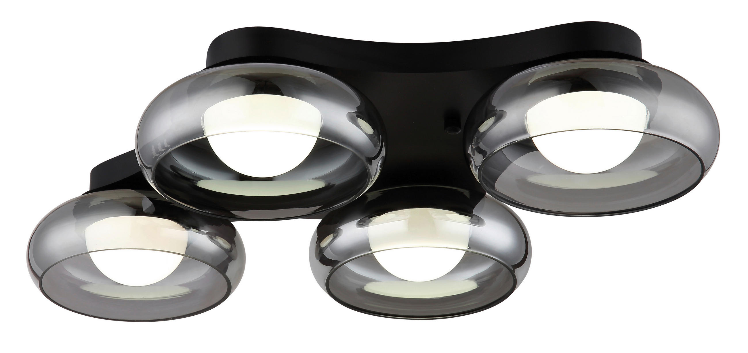 GLOBO Deckenleuchte Opal Rauch schwarz Metall Glas Acryl B/H/L: ca. 46x10x65 cm 1 Brennstellen