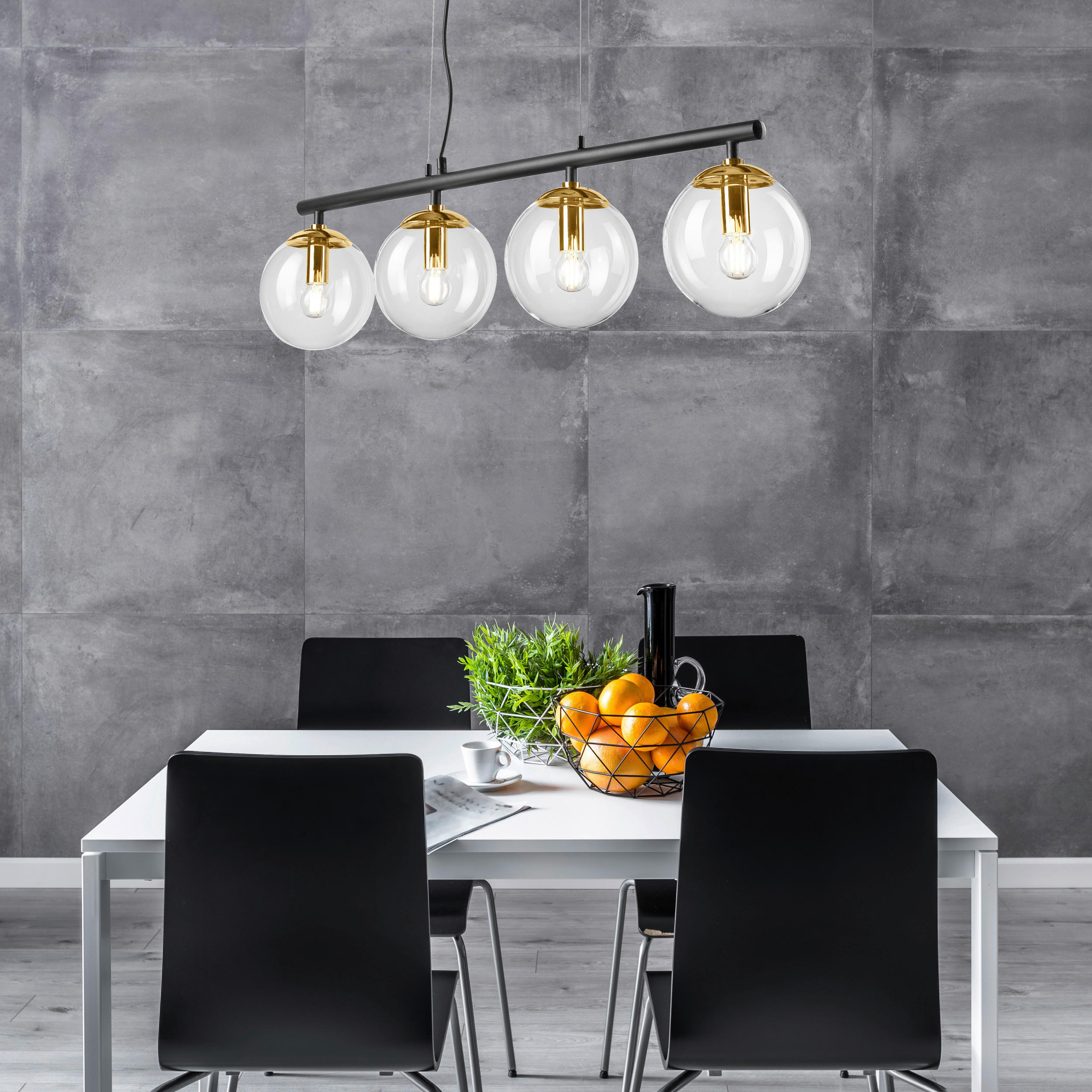 Thumbnail - Lamkur Deckenleuchte gold Glas Stahl B/H/L: ca. 12x150x96 cm E14 4 Brennstellen