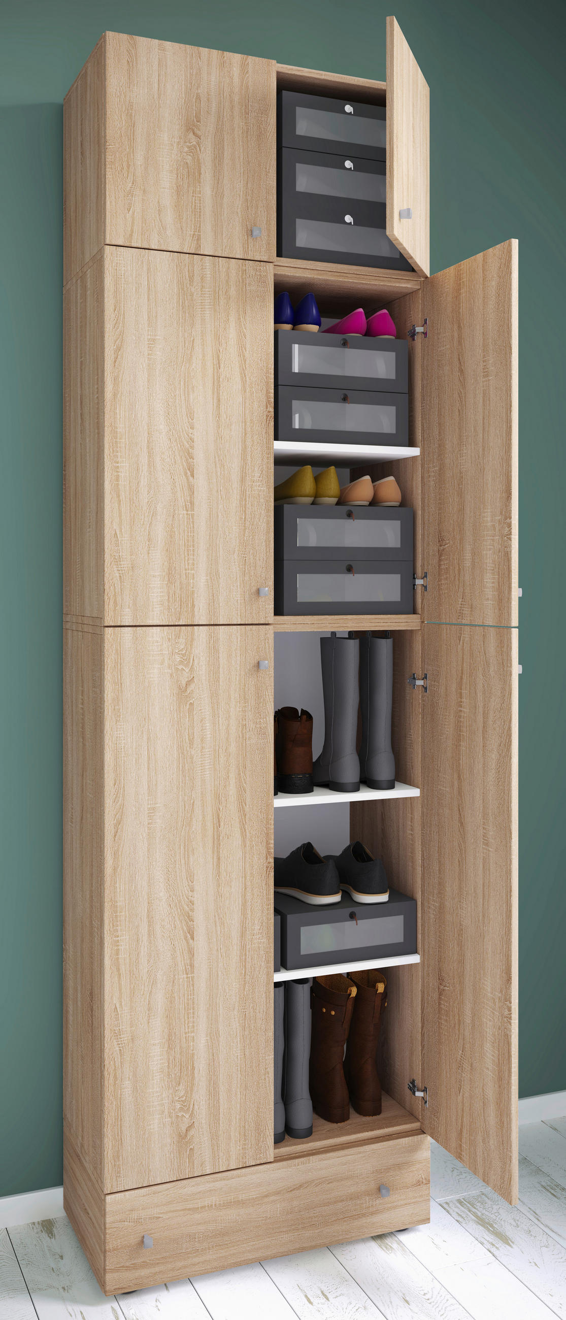 Thumbnail - Schuhschrank Lona Eiche Sonoma Nachbildung weiß B/H/T: ca. 70x240x39 cm