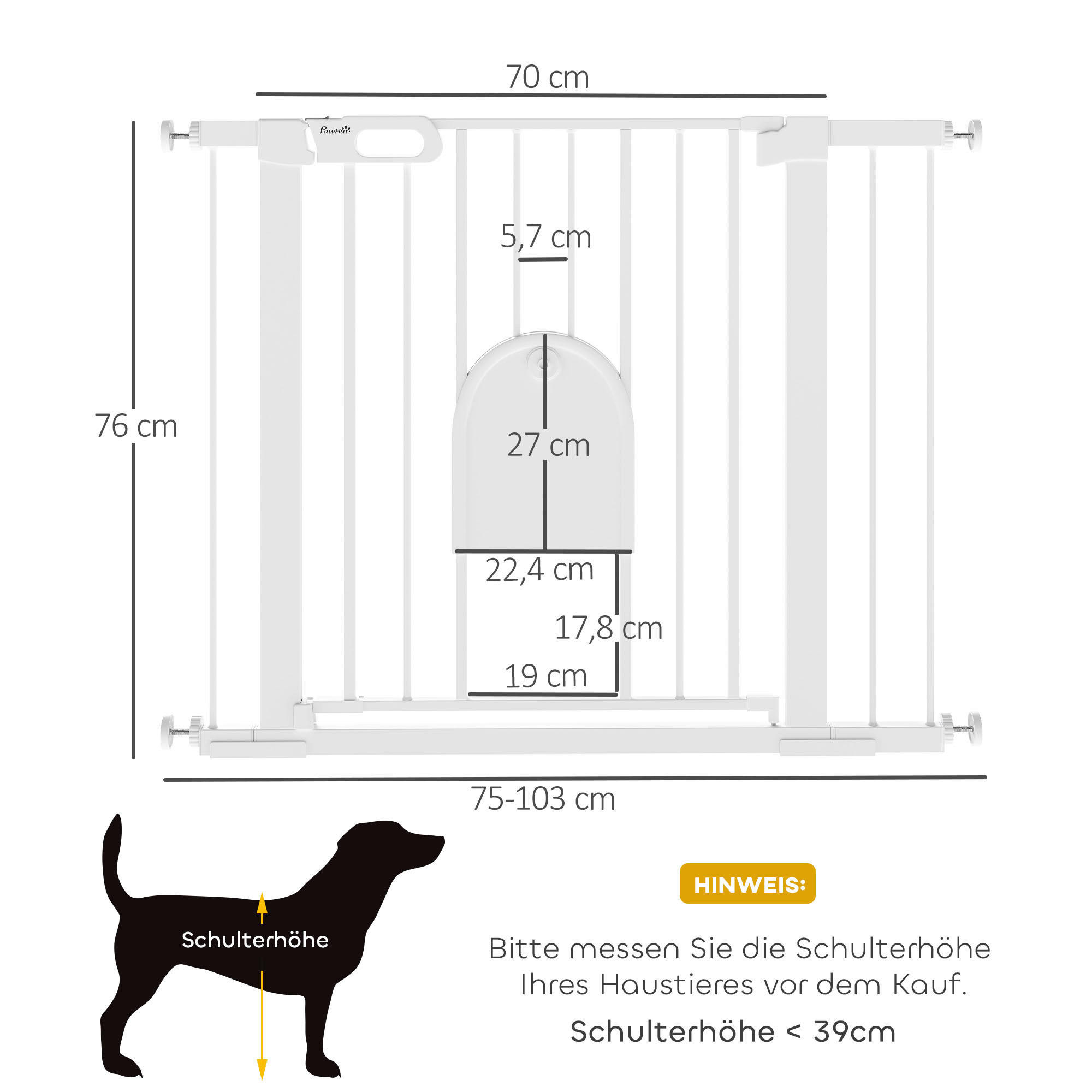 Thumbnail - PawHut Türschutzgitter weiß Stahl B/H/L: ca. 2x76x103 cm
