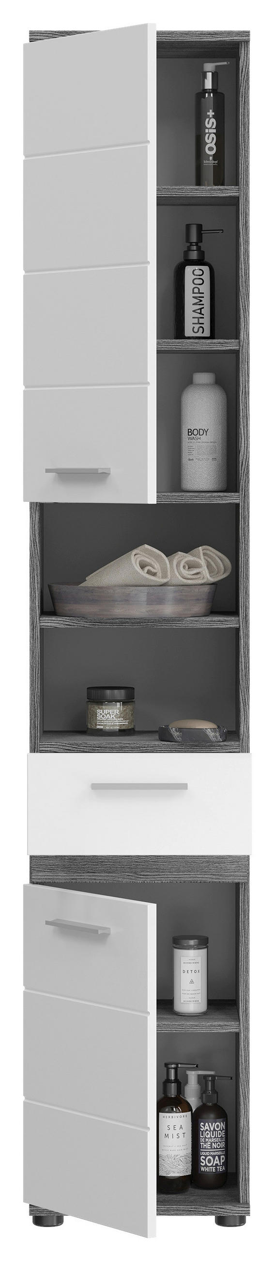 Thumbnail - Hochschrank BLAKE Rauchsilber Nachbildung weiß Hochglanz B/H/T: ca. 35x191x31 cm