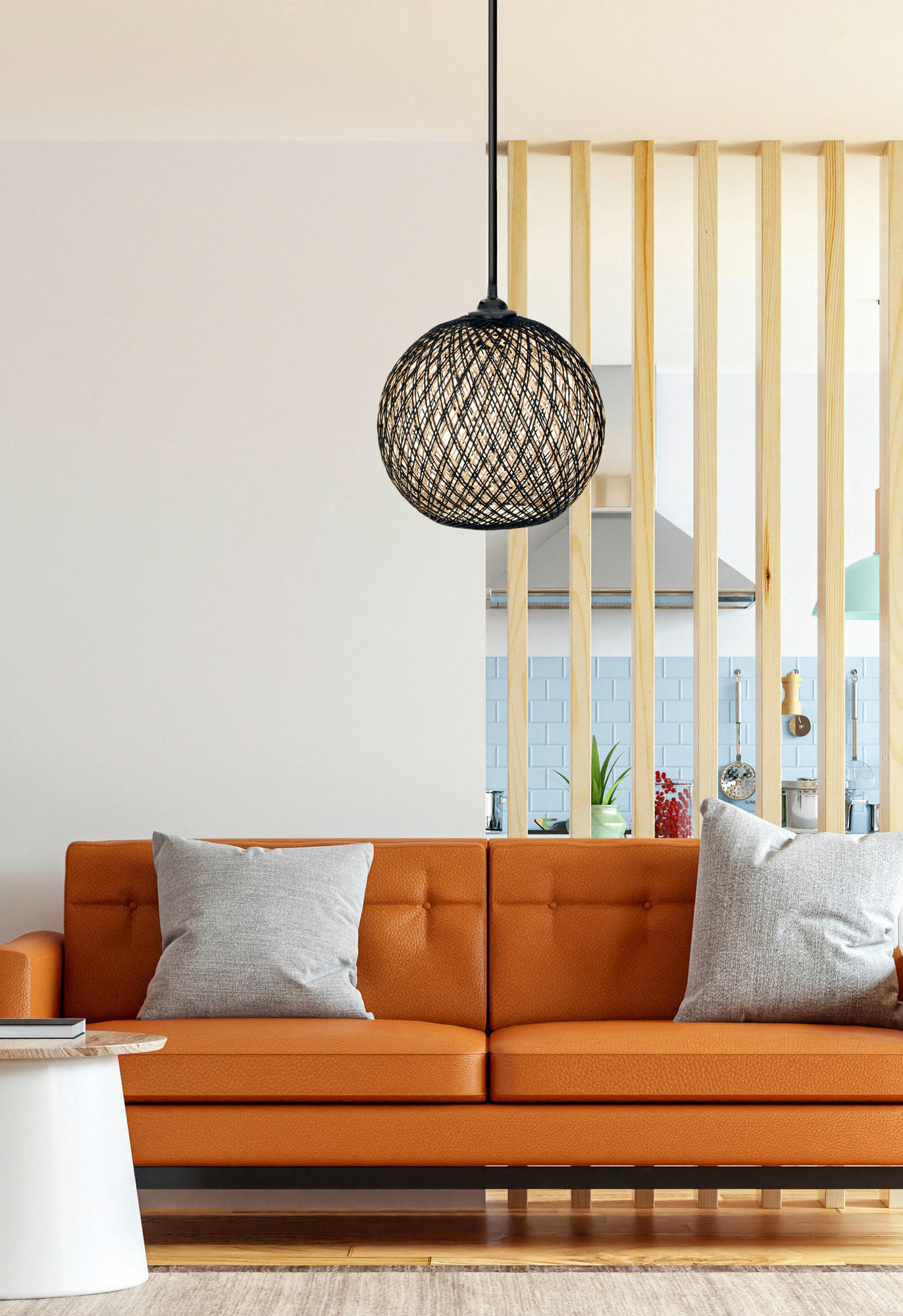 Thumbnail - Opviq Pendelleuchte ecru braun B/H/T/L: ca. 22x55x24x22 cm E27 1 Brennstellen