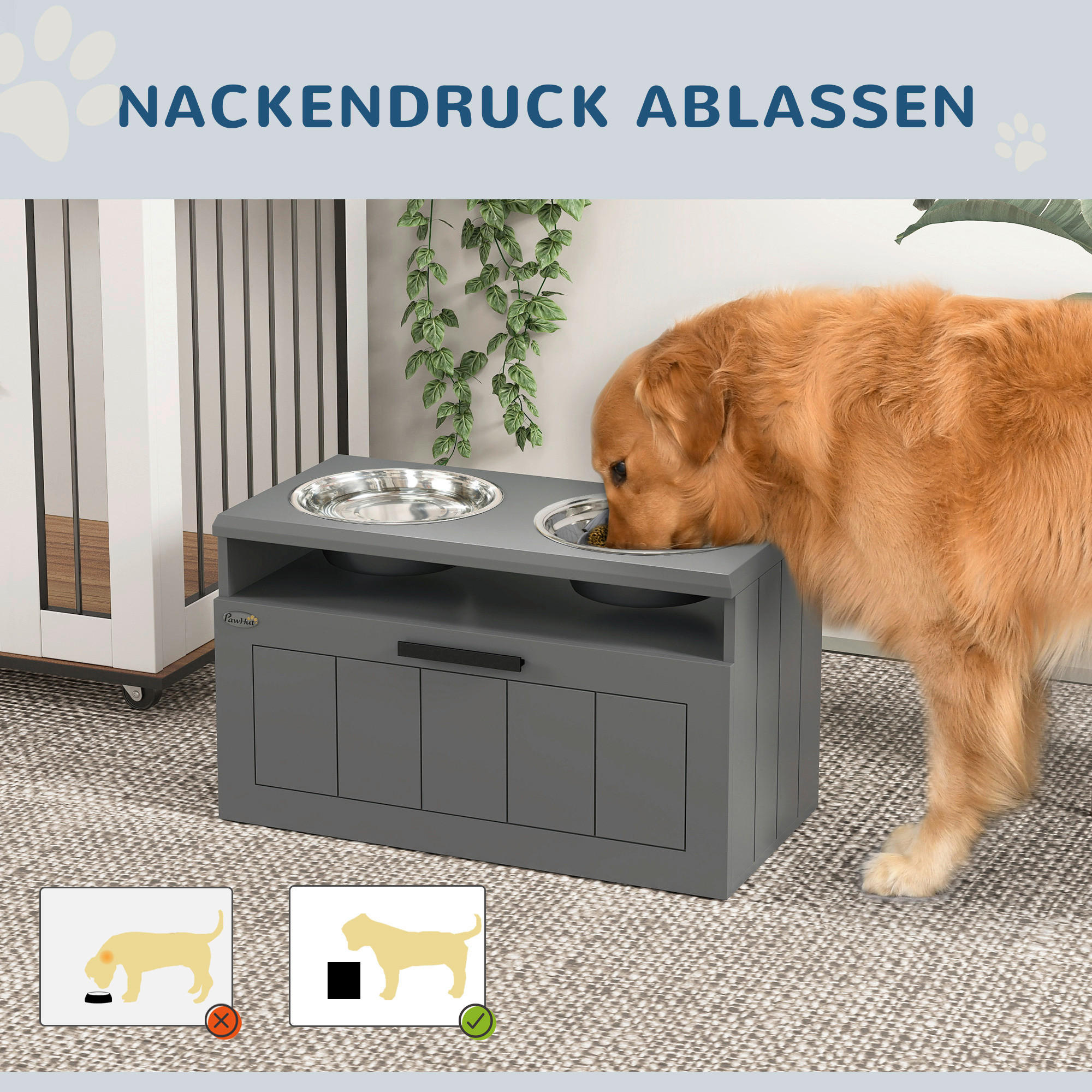 Thumbnail - PawHut Futterstation grau MDF B/H/L: ca. 30x35x60 cm