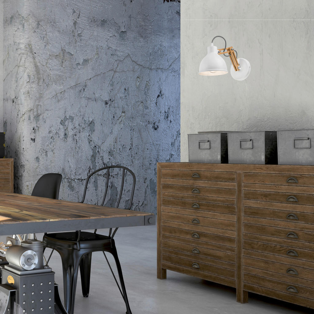 Thumbnail - Lamkur Wandleuchte Marcello weiß Stahl Holz B/H/L: ca. 35x25x35 cm E14 1 Brennstellen