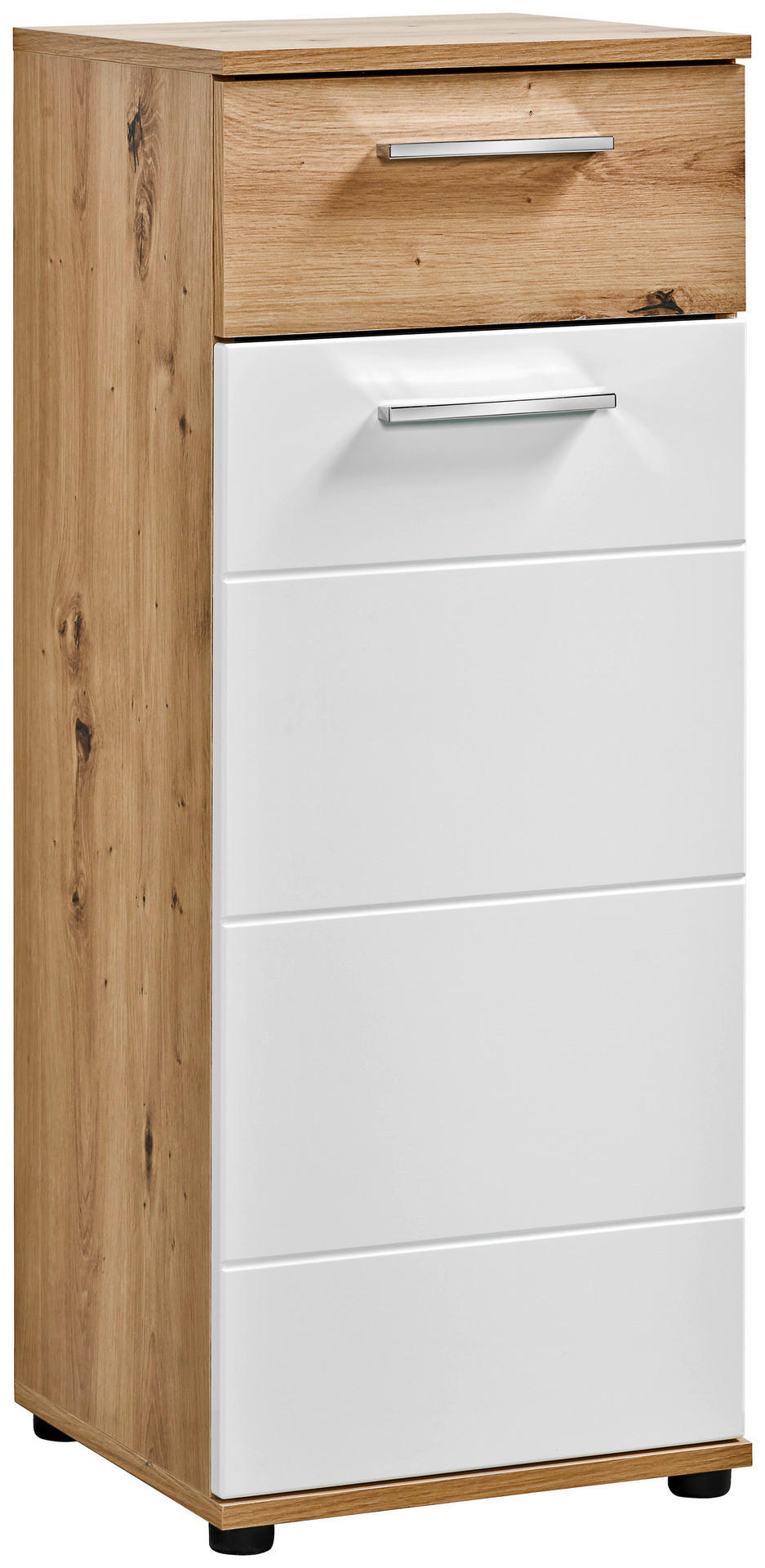 Thumbnail - Badkommode Bergen Eiche Artisan Nachbildung weiß Hochglanz B/H/T: ca. 35x92x35 cm