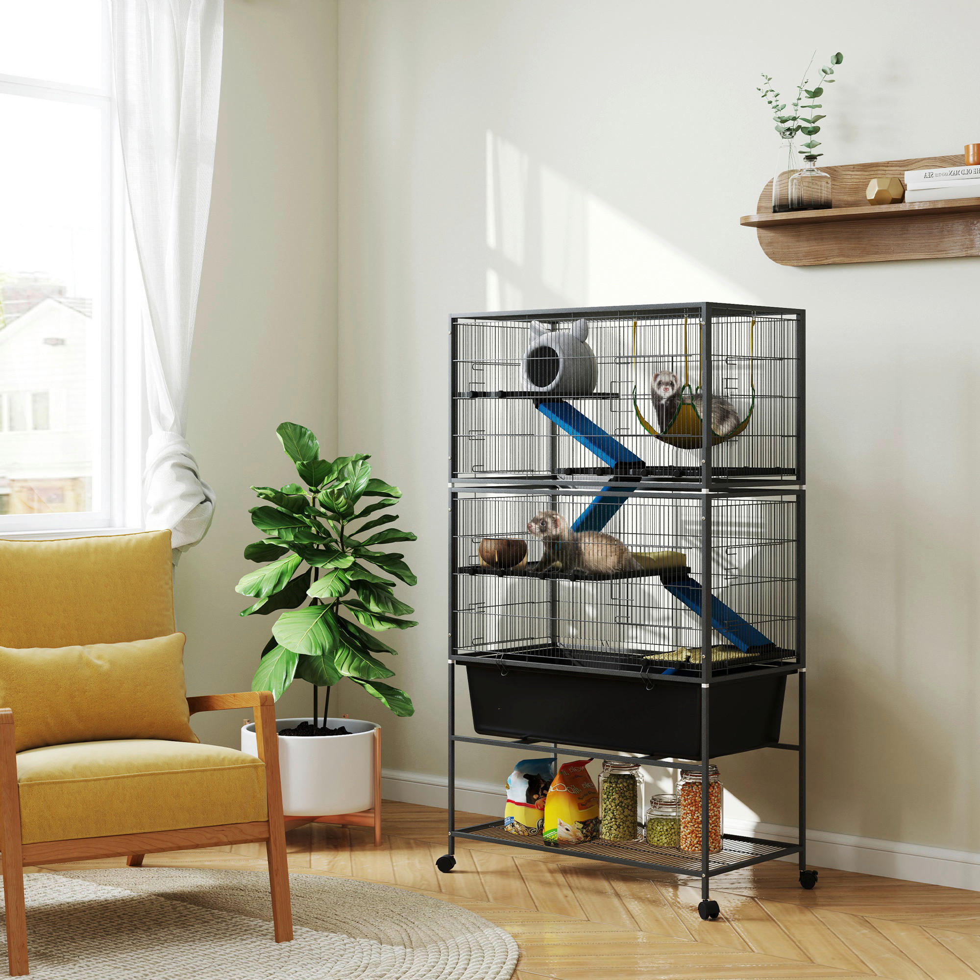 Thumbnail - PawHut Kleintierkäfig dunkelgrau Stahl B/H/L: ca. 48x150,5x88 cm