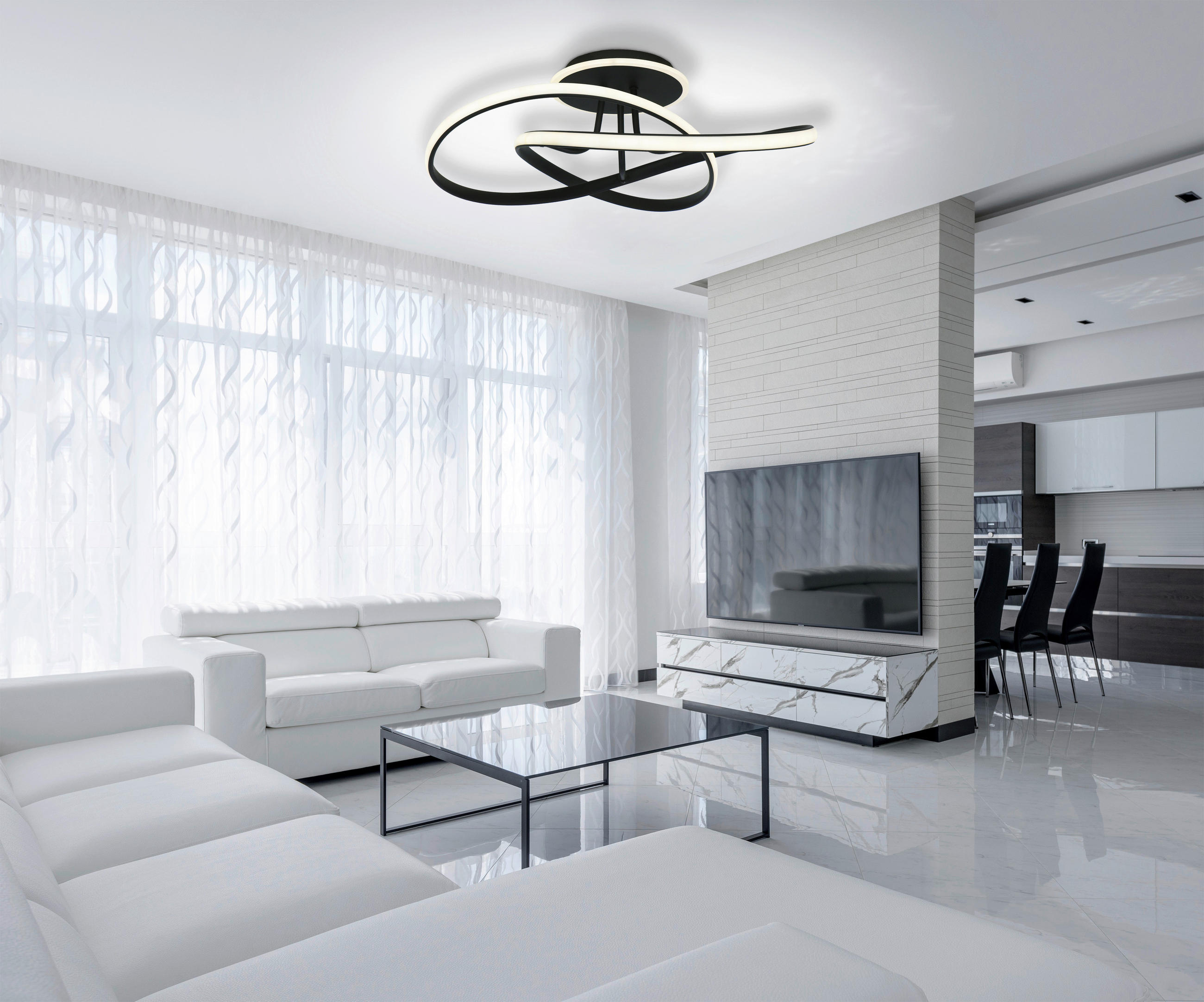 Thumbnail - POCOline LED-Deckenleuchte Virage schwarz Metall Acryl B/H/L: ca. 54x16,5x54 cm