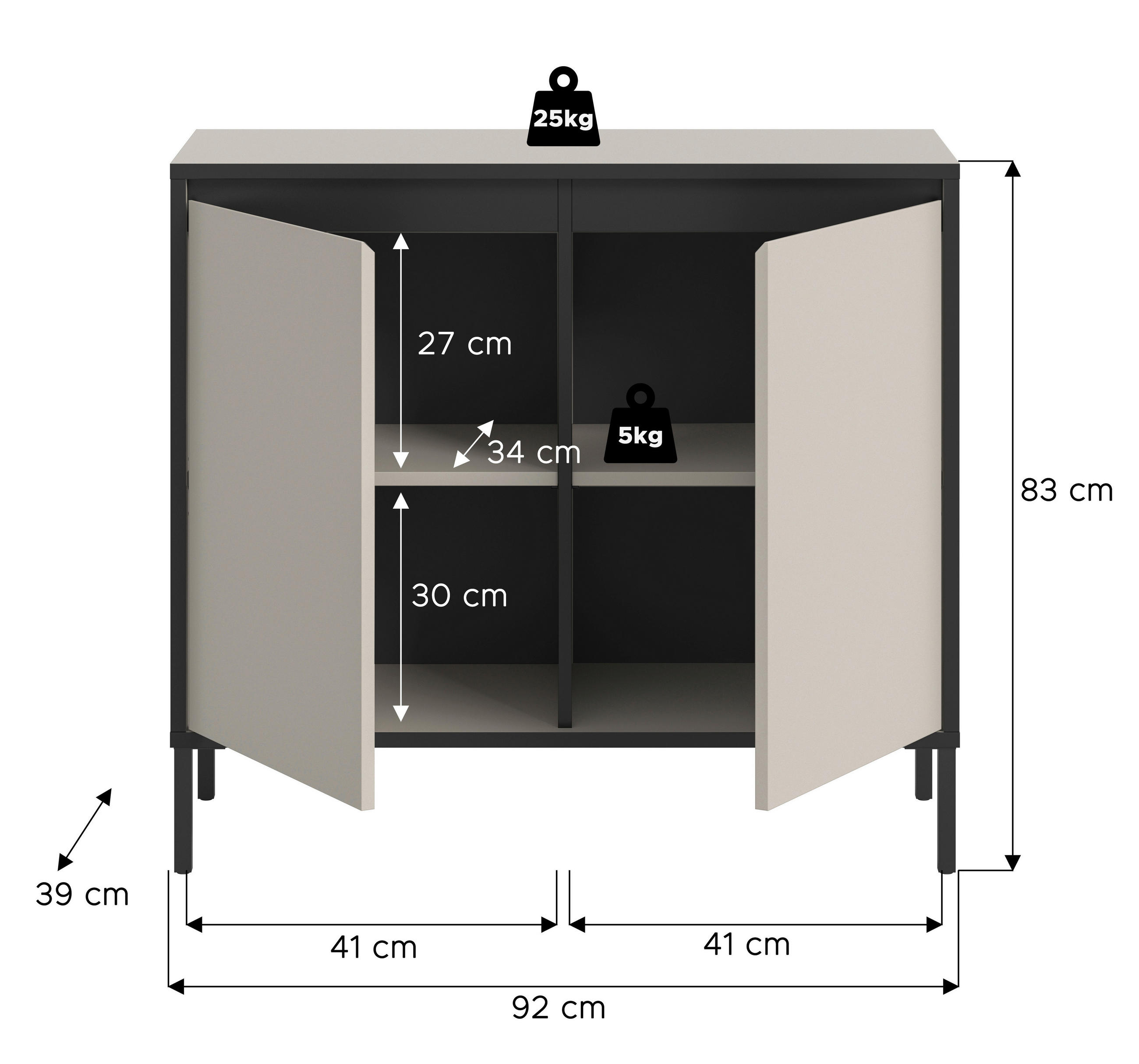 Thumbnail - Kommode Tron Kaschmirgrau Nachbildung schwarz B/H/T: ca. 92x83x38 cm