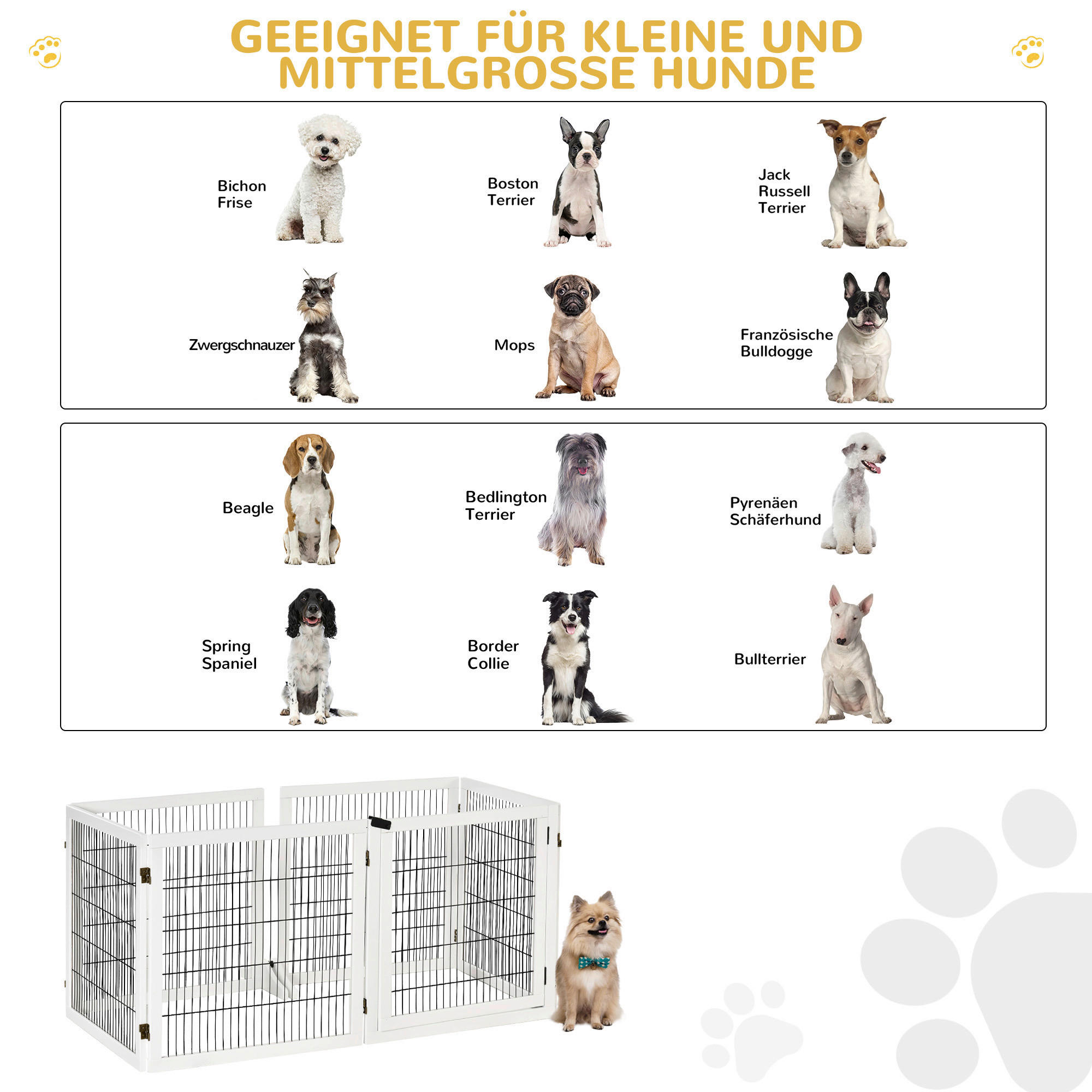 Thumbnail - PawHut Absperrgitter weiß Stahl B/H/L: ca. 36x70x432 cm