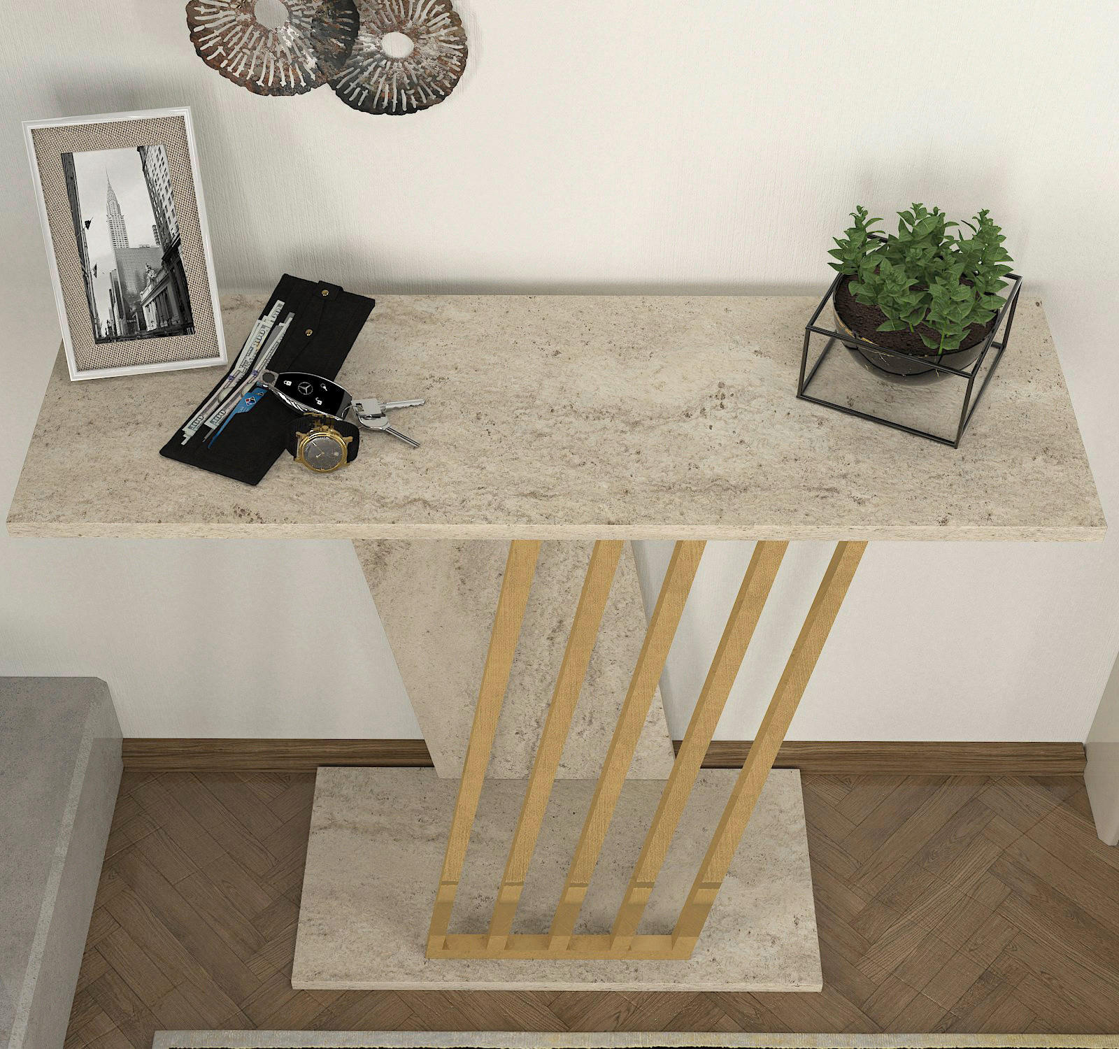 Thumbnail - Konsolentisch Gravity beige granit Optik Spanplatte B/H/T: ca. 90x76,8x29,6 cm