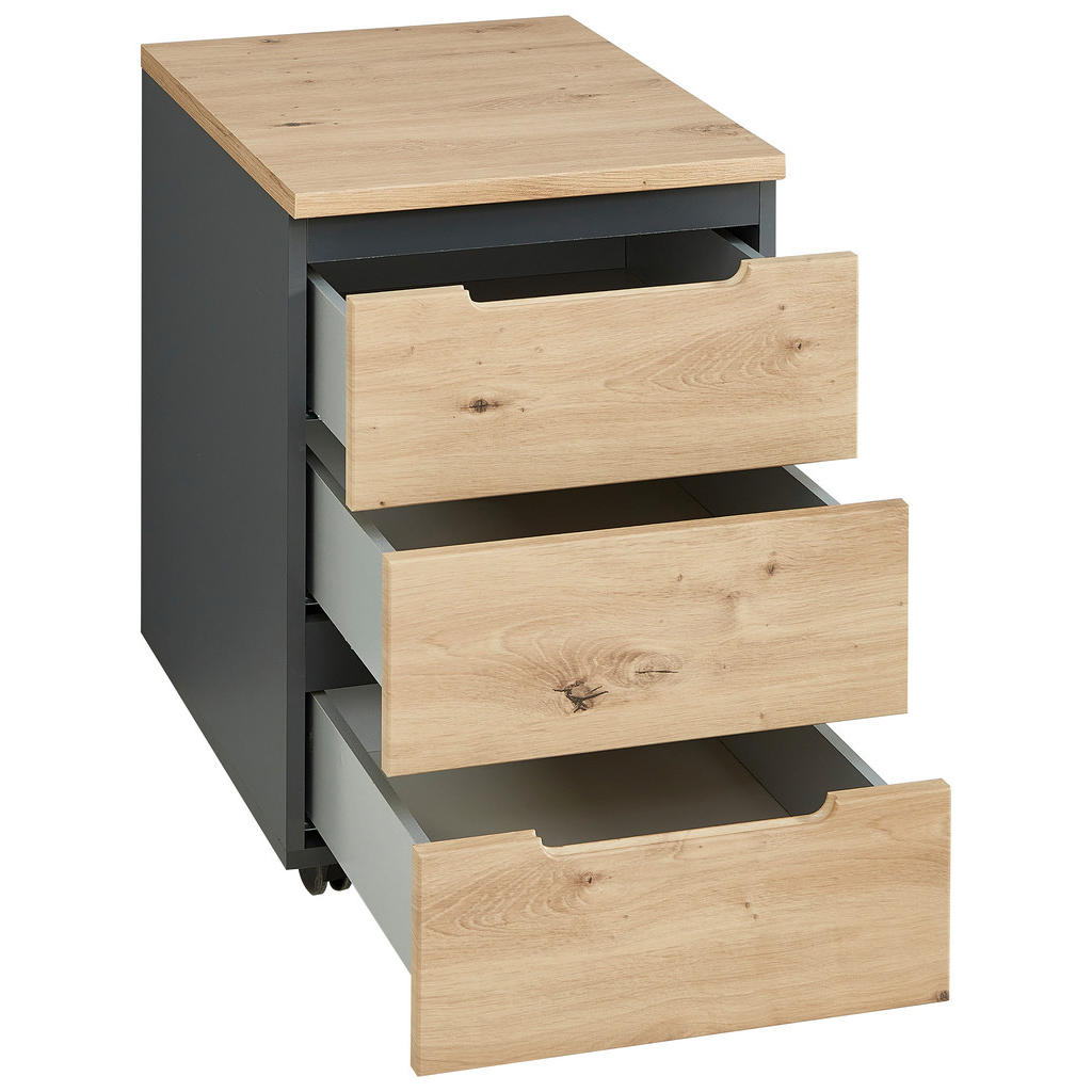 Thumbnail - Rollcontainer Memphis Eiche Artisan Nachbildung anthrazit B/H/T: ca. 45x66x55 cm