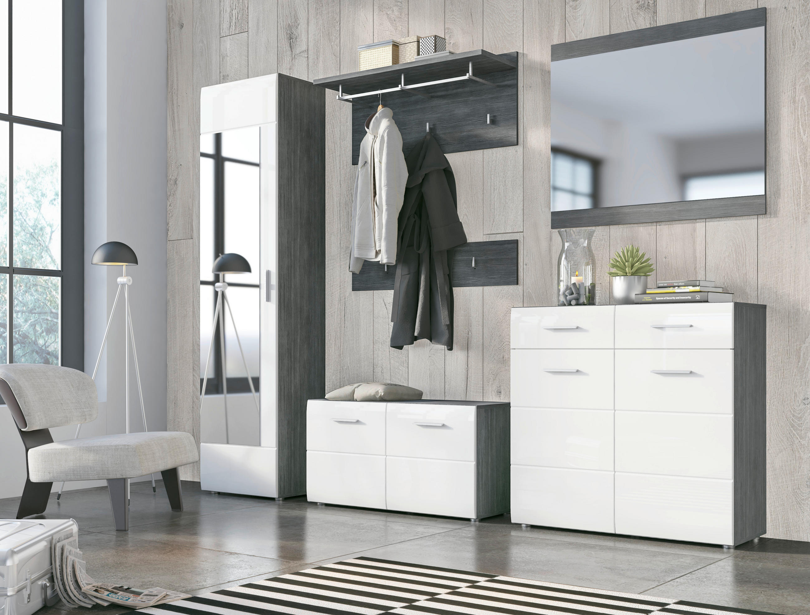 Thumbnail - Garderobenpaneel Salve Rauchsilber Nachbildung B/H/T: ca. 90x40x30 cm