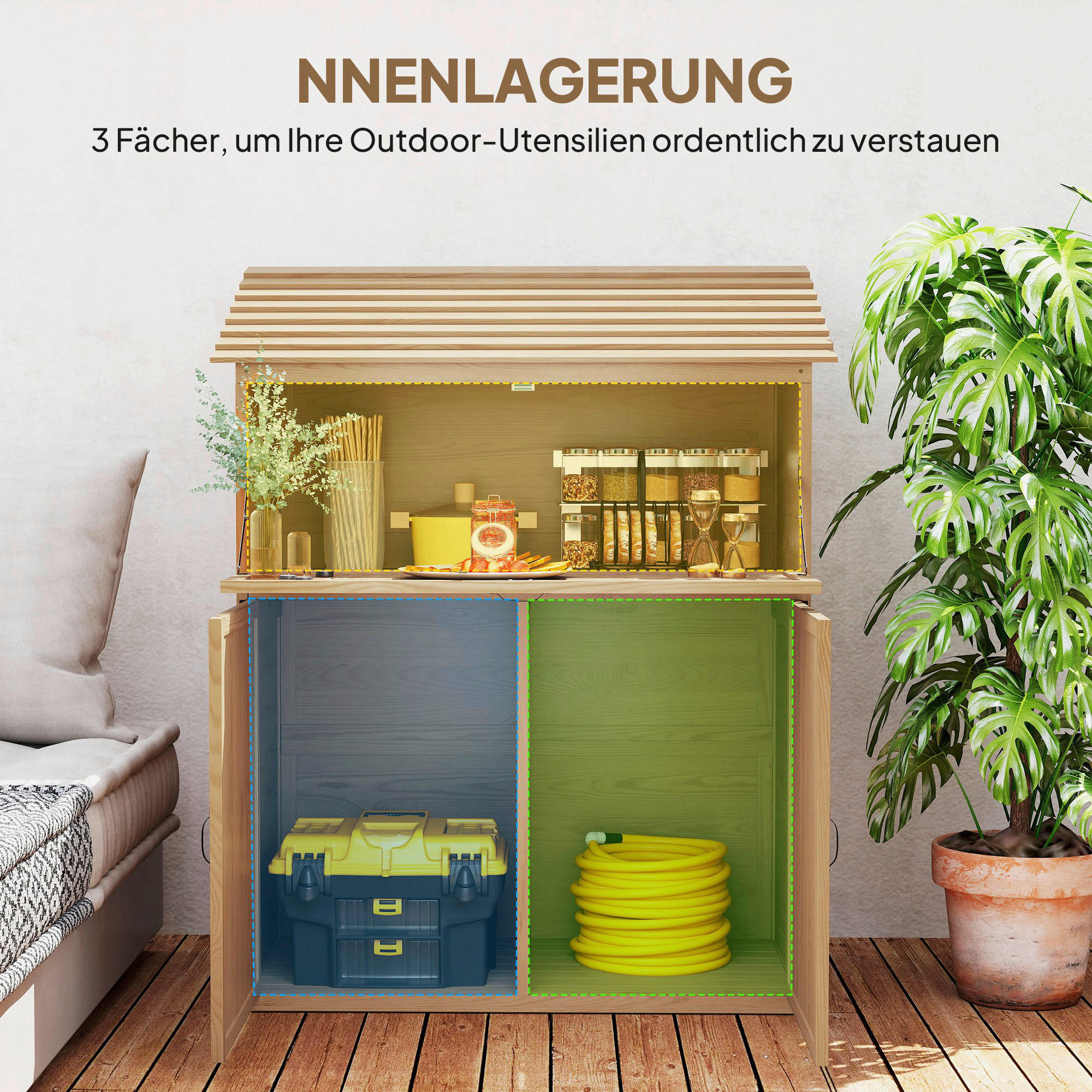 Thumbnail - Outsunny Gartenschrank braun Holz B/H/L: ca. 54x136x110 cm