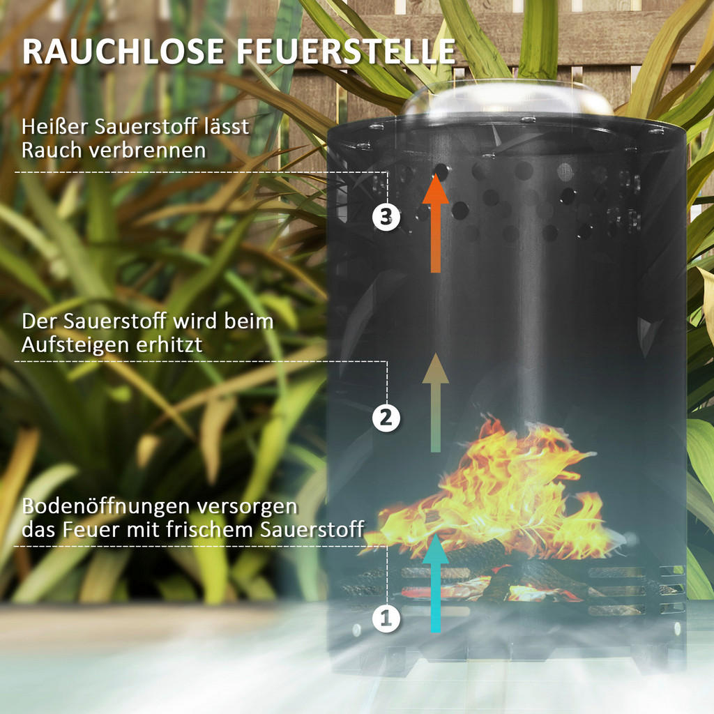 Thumbnail - Outsunny Feuerschale schwarz Edelstahl B/H/L: ca. 16x25x16 cm