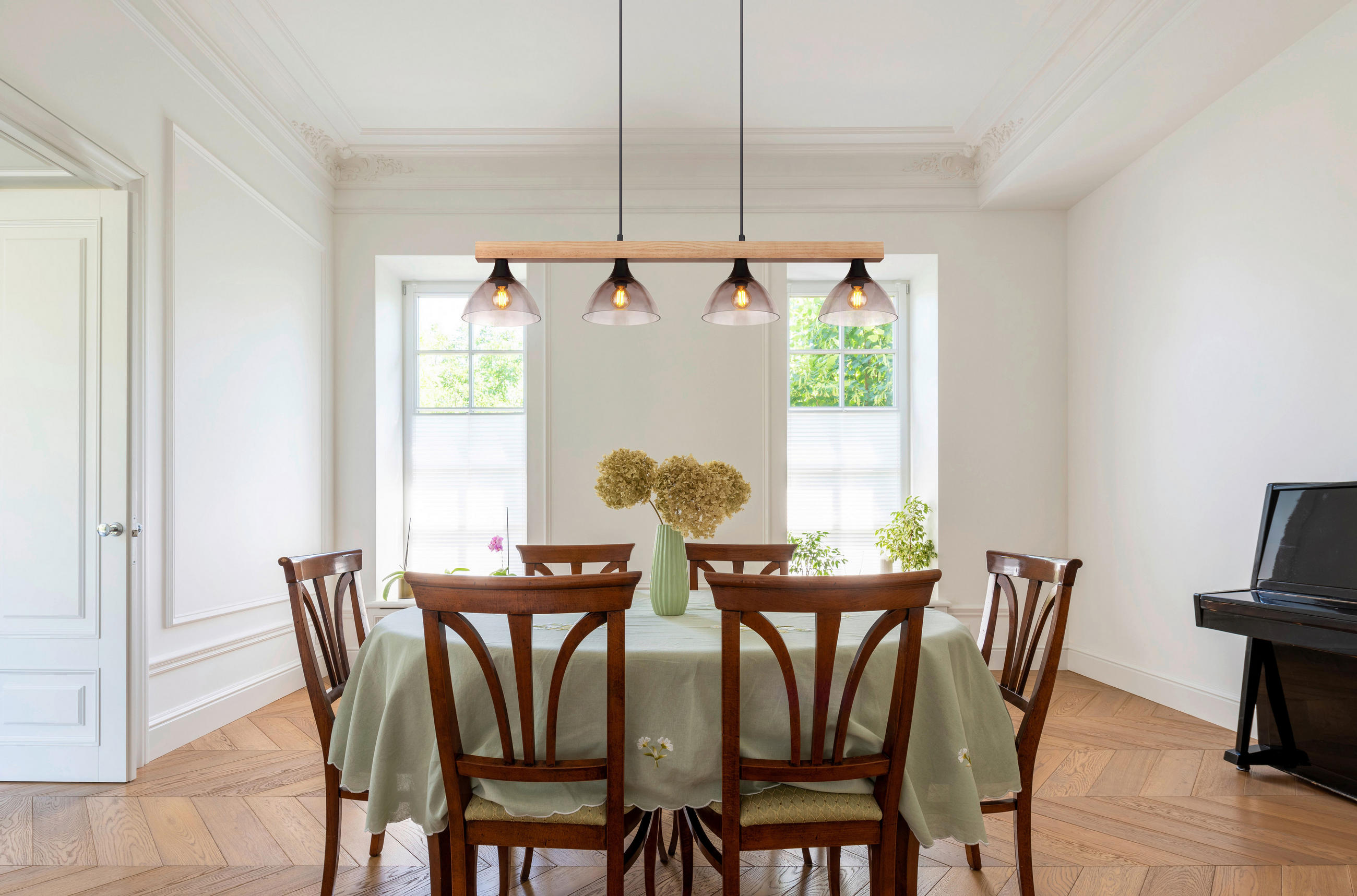 Thumbnail - GLOBO Pendelleuchte Rauch schwarz Metall Glas B/H/T: ca. 17x150x96 cm E14 4 Brennstellen