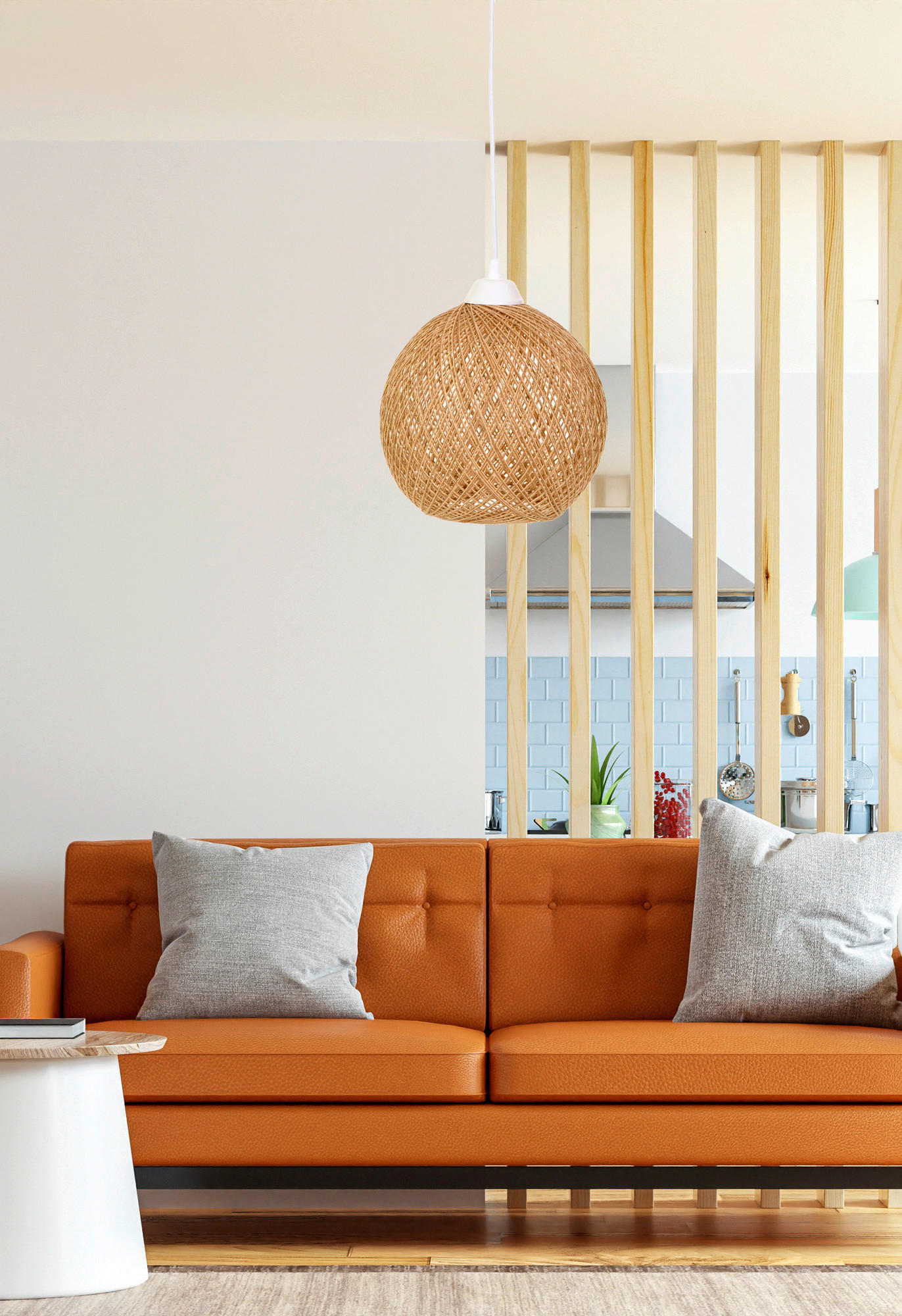 Thumbnail - Opviq Pendelleuchte ecru braun B/H/T/L: ca. 22x55x24x22 cm E27 1 Brennstellen