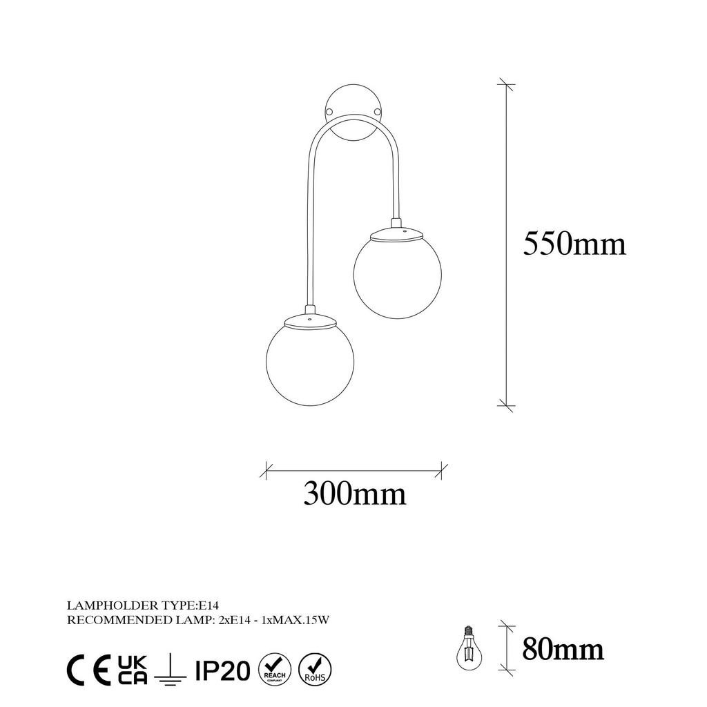 Thumbnail - Opviq Wandleuchte gold Metall Glas B/H/L: ca. 24x55x30 cm E14 2 Brennstellen
