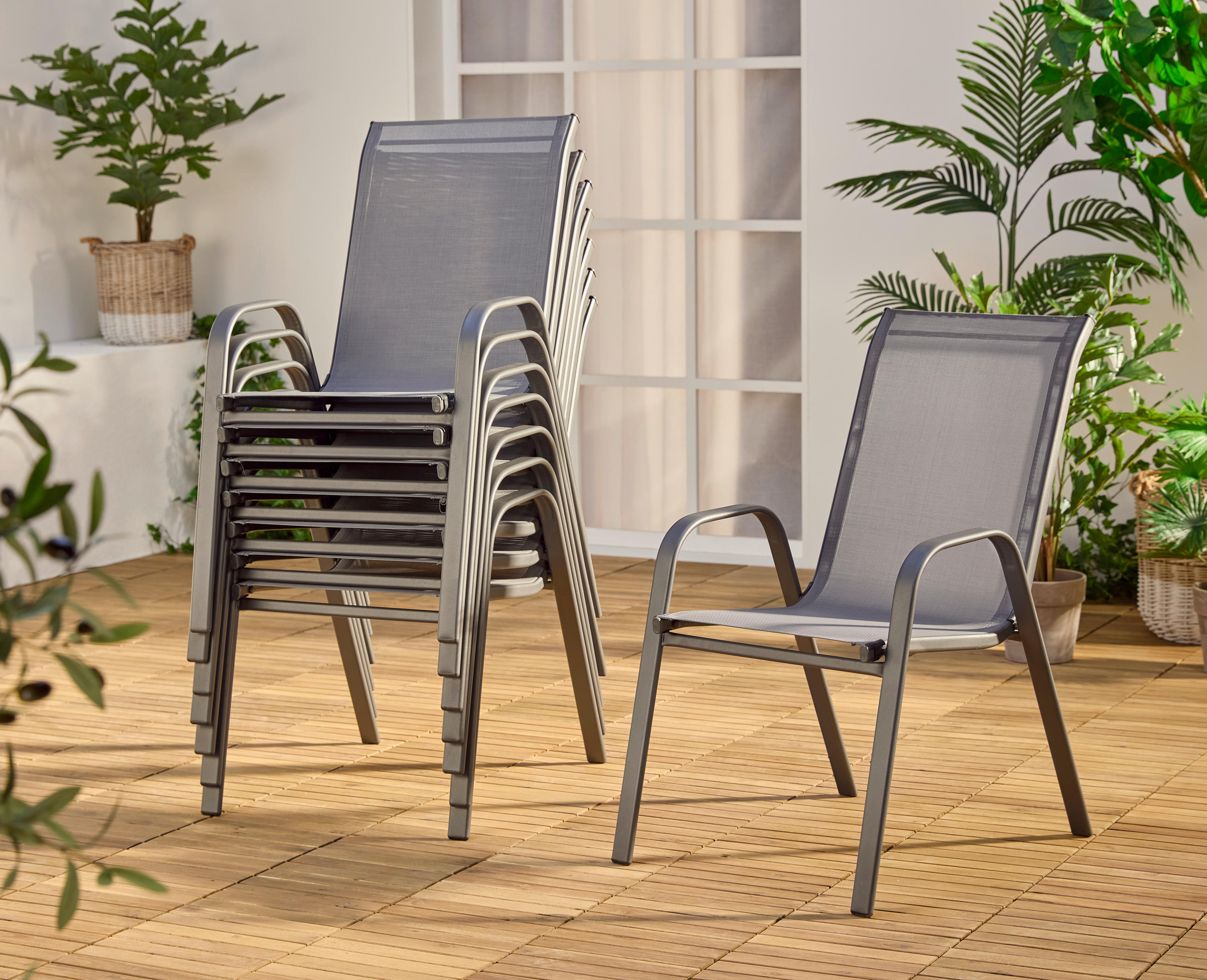 Thumbnail - POCOline Stapelsessel Malta anthrazit Stahl B/H/L: ca. 55x93x74 cm