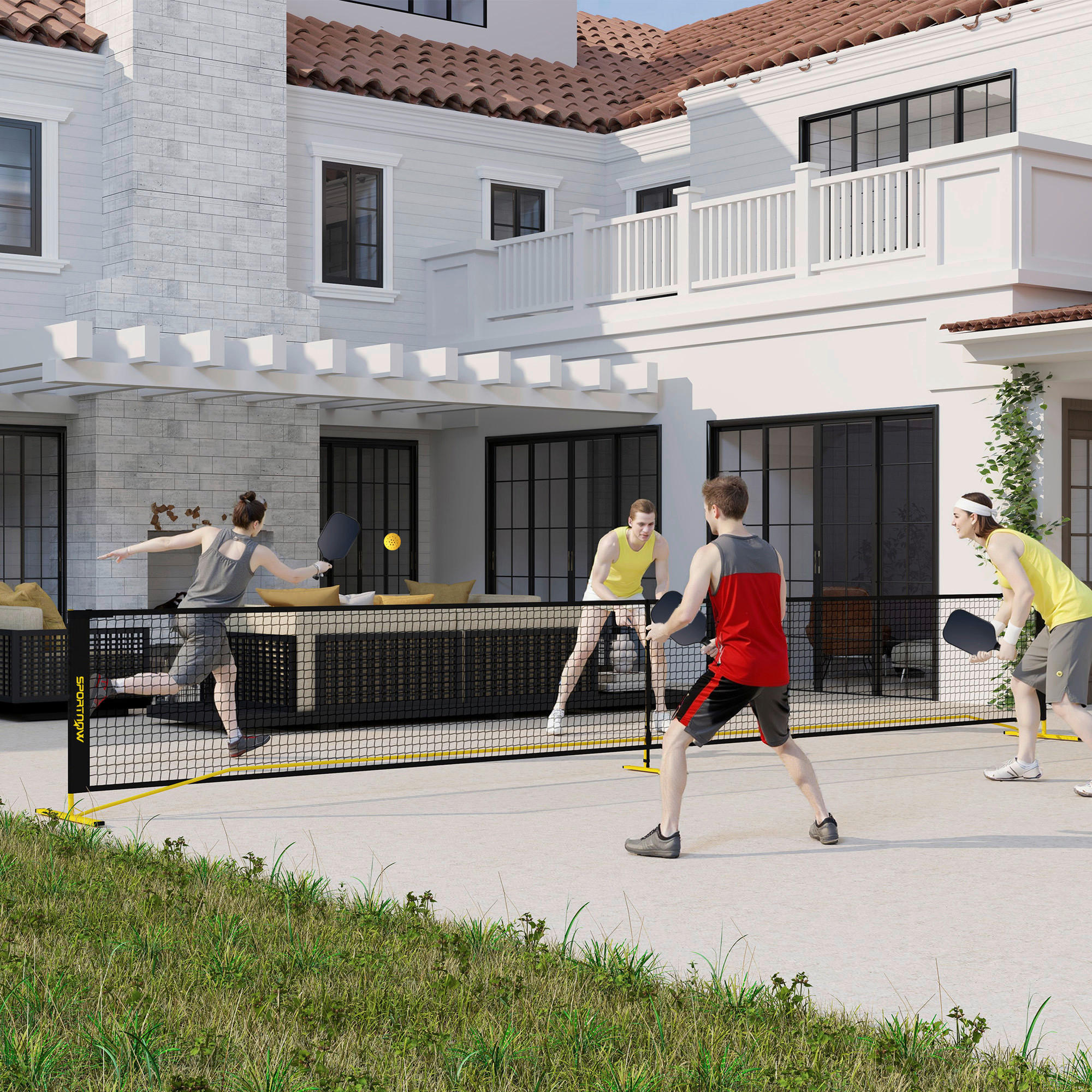 Thumbnail - SPORTNOW Pickleball-Netz gelb B/H/L: ca. 60x92x670 cm